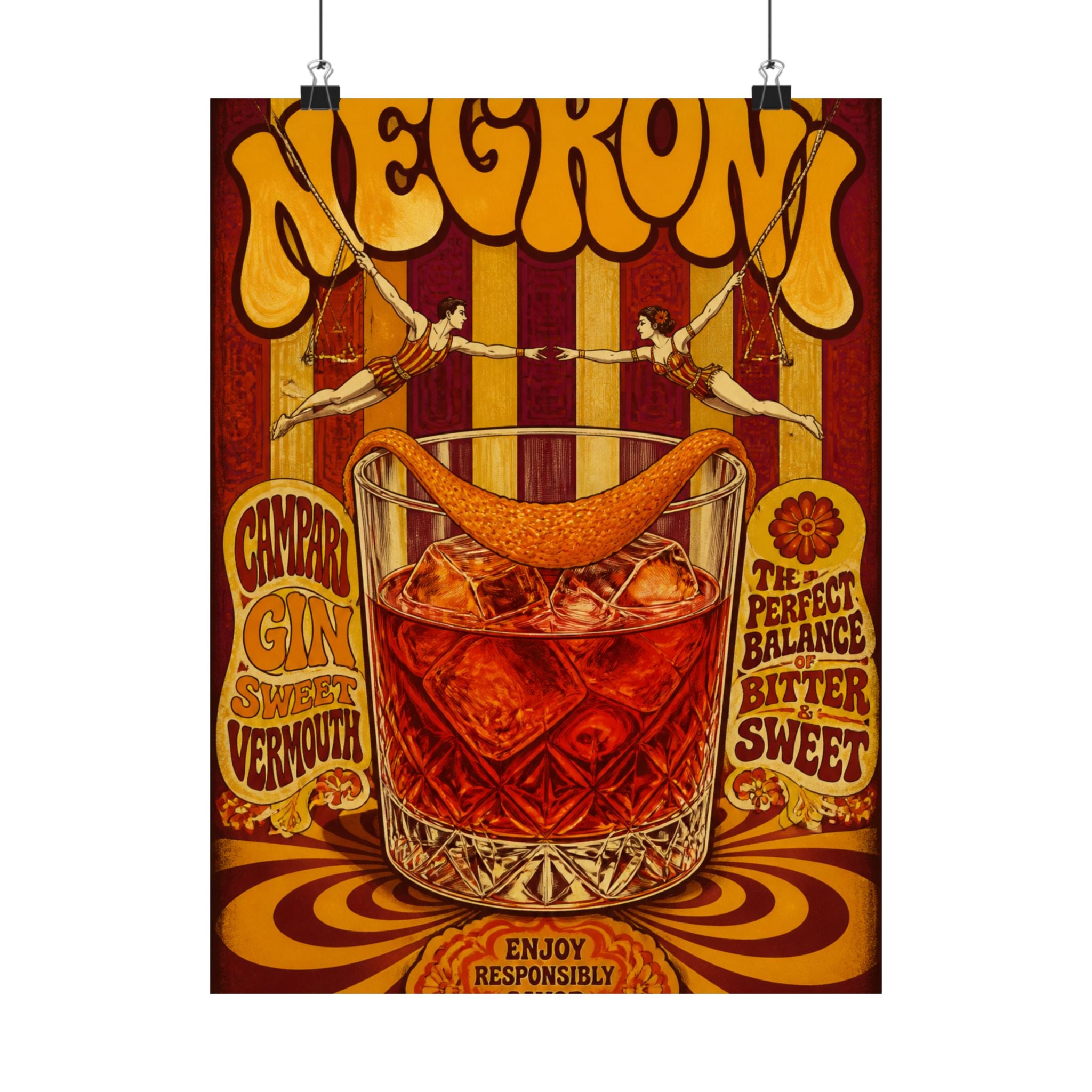 Negroni Trapeze Act Wall Art Poster 18×24 Psychedelic Cafe Decor Maximalist Print