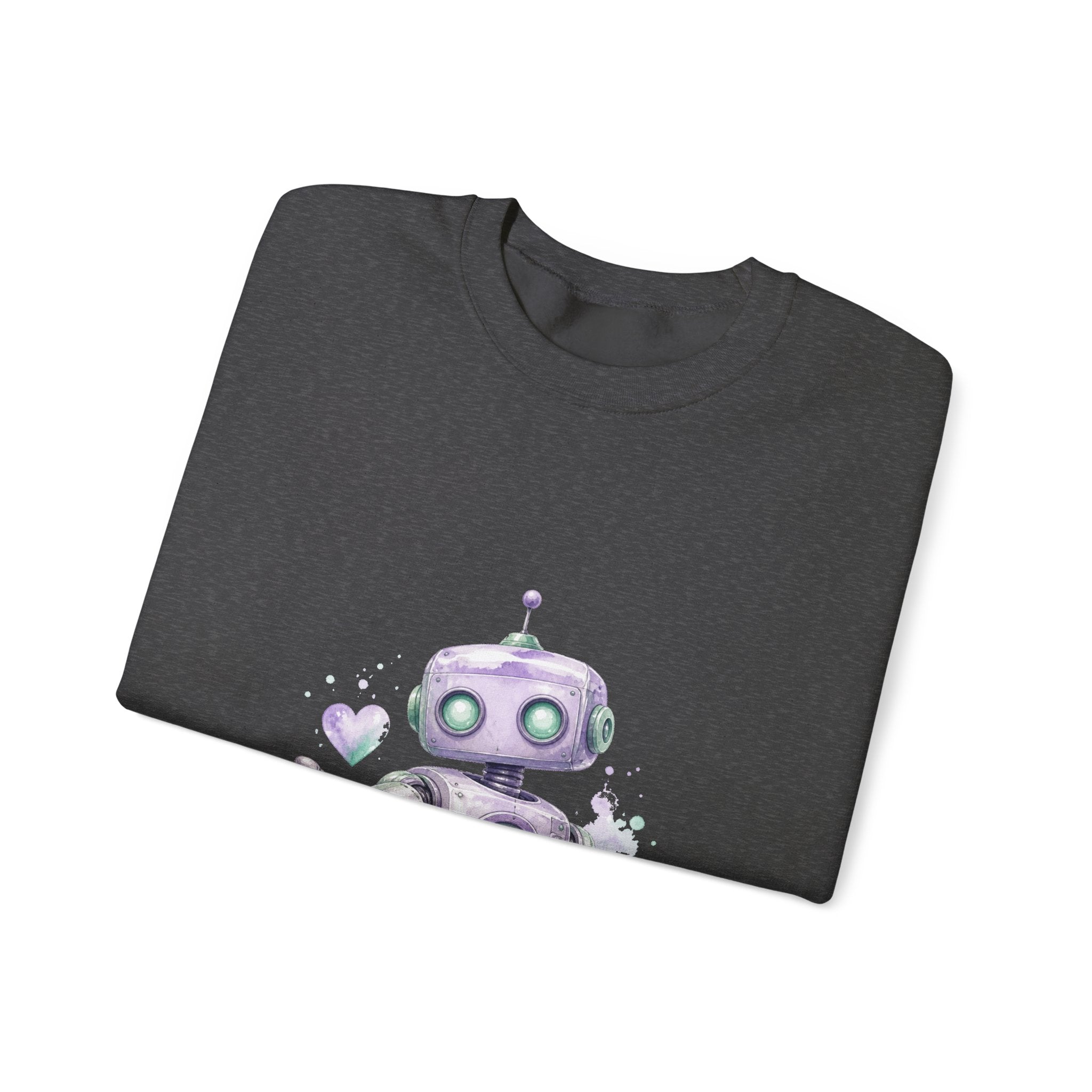 Matching Couple Sweatshirt - Robot & Heart Matching Couple Premium Fleece Sweatshirt Watercolor Art His Hers Birthday Gift - Design A