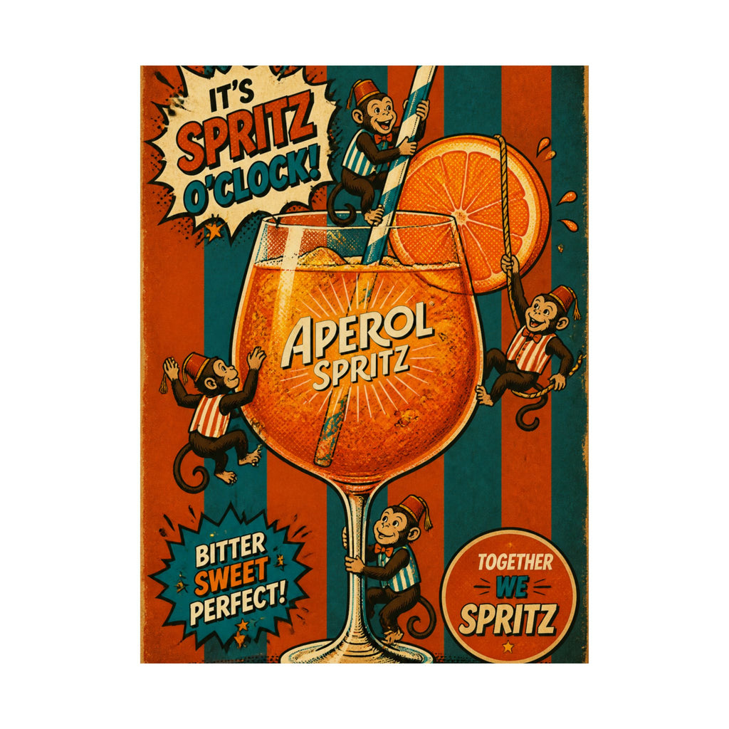 Aperol Spritz Monkeys Wall Art Poster 24×36 Pop Art Restaurant Decor Maximalist Print