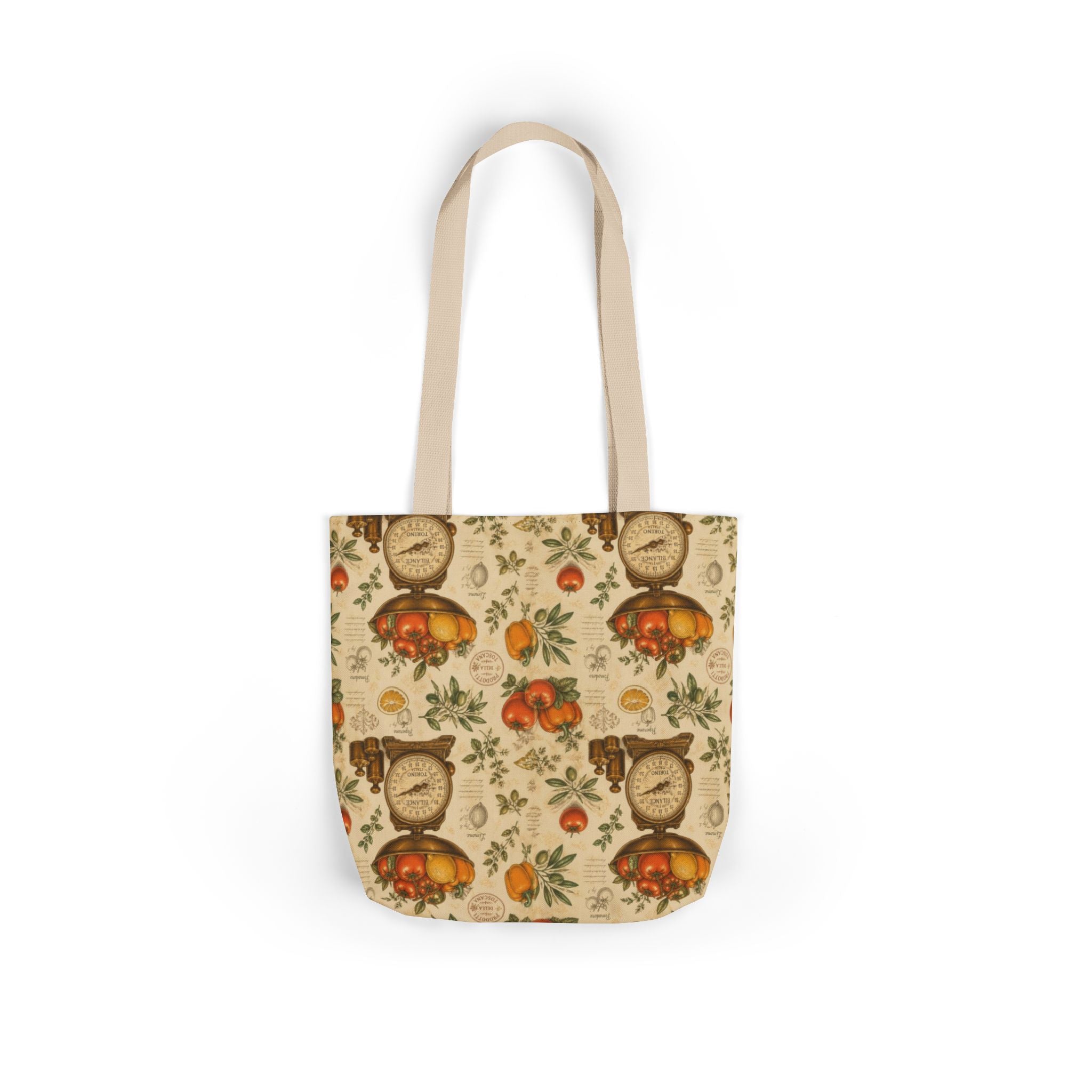 Vintage Kitchen Scale Canvas Tote Bag Mediterranean Kitchen Botanical Design Italian Cottagecore Gift