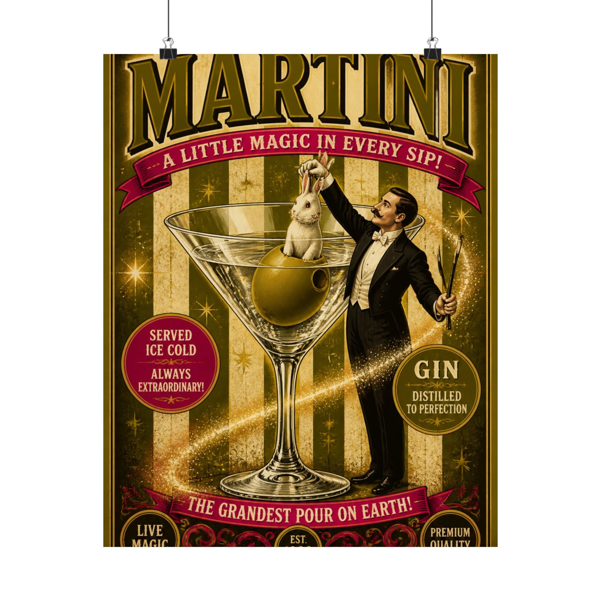 Martini Magician Wall Art Poster 24×36 Vintage Circus Bedroom Decor Maximalist Print