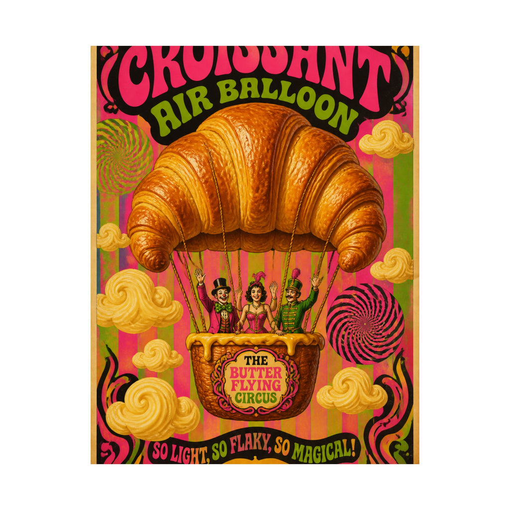 Croissant Hot Air Balloon Wall Art Poster 24×36 Psychedelic Dining Room Decor Maximalist Print