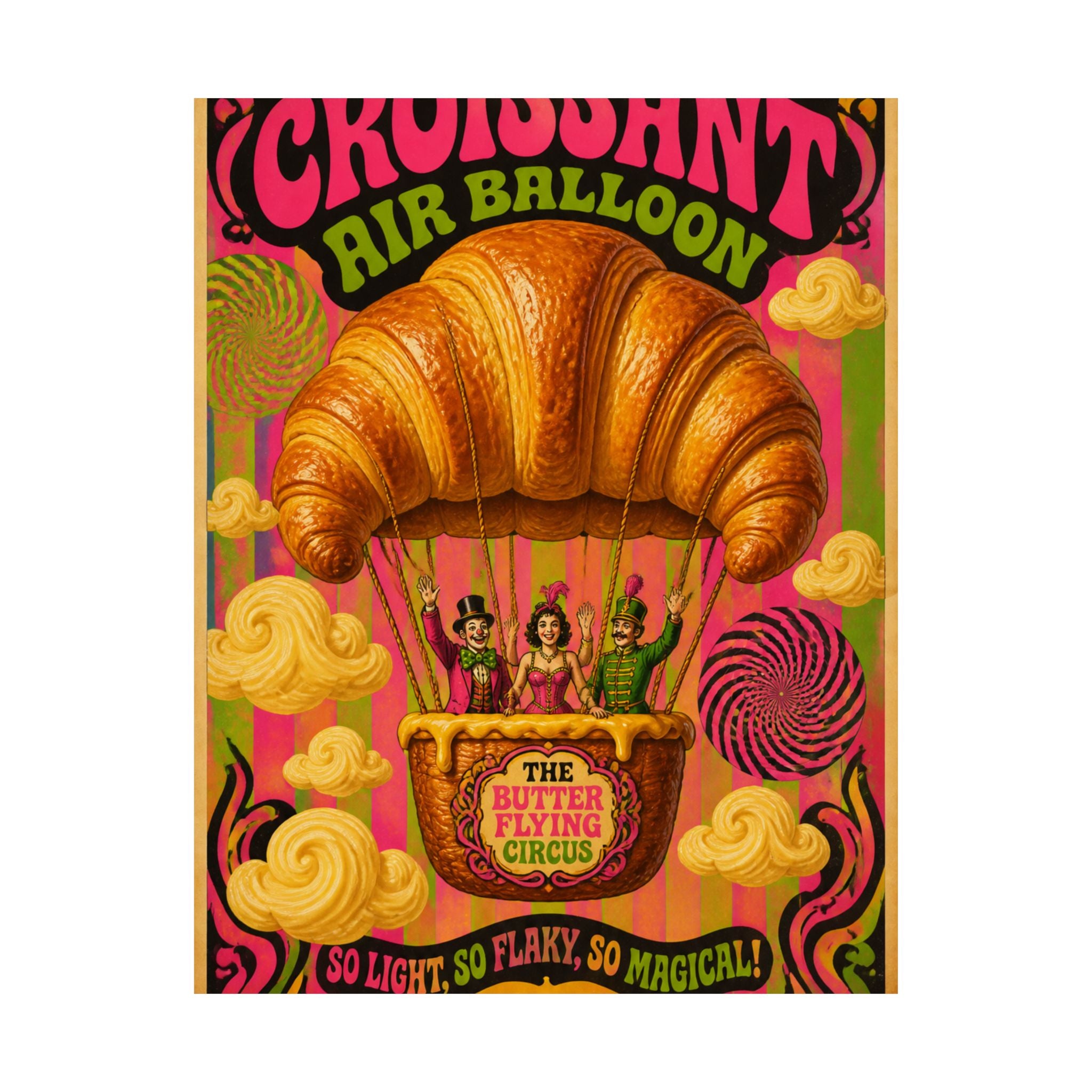 Croissant Hot Air Balloon Wall Art Poster 24×36 Psychedelic Dining Room Decor Maximalist Print