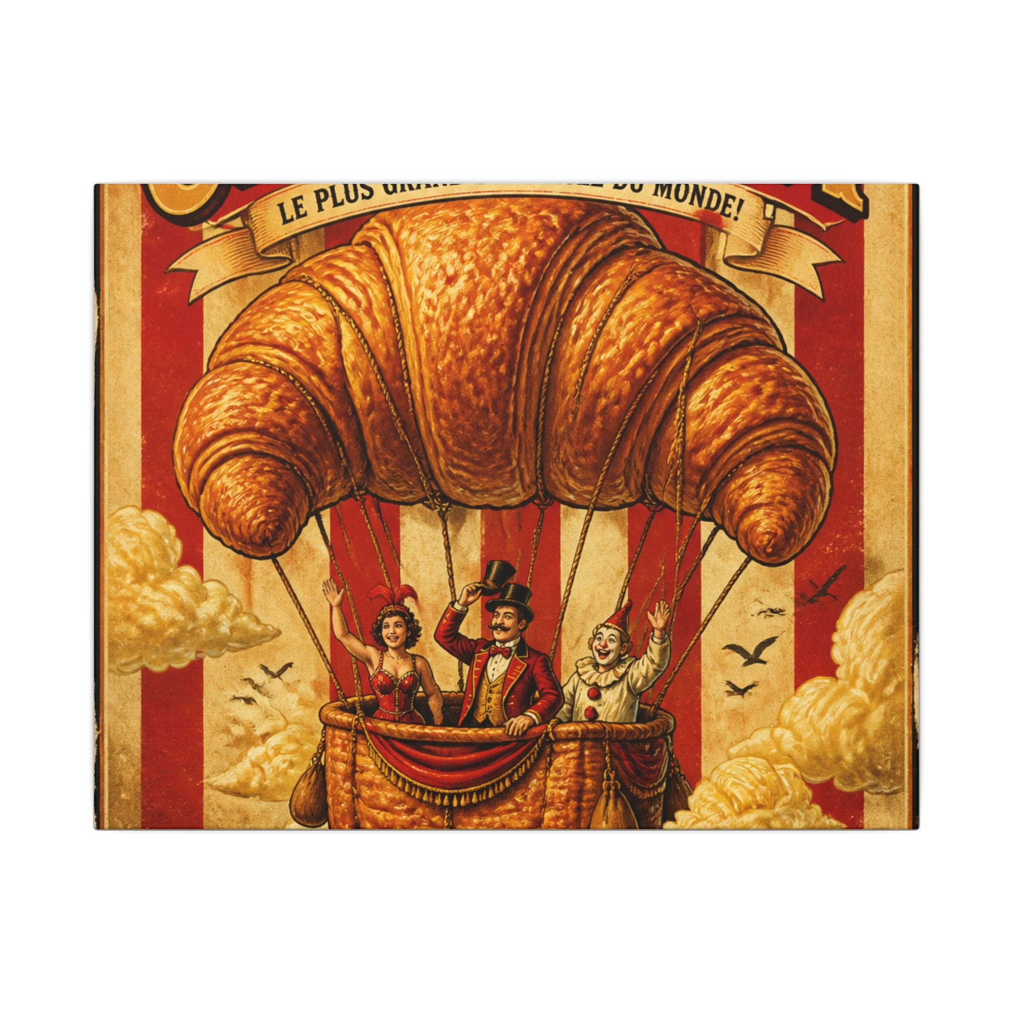 Croissant Hot Air Balloon Wall Art Canvas 16×20 Vintage Circus Kitchen Decor Maximalist Print