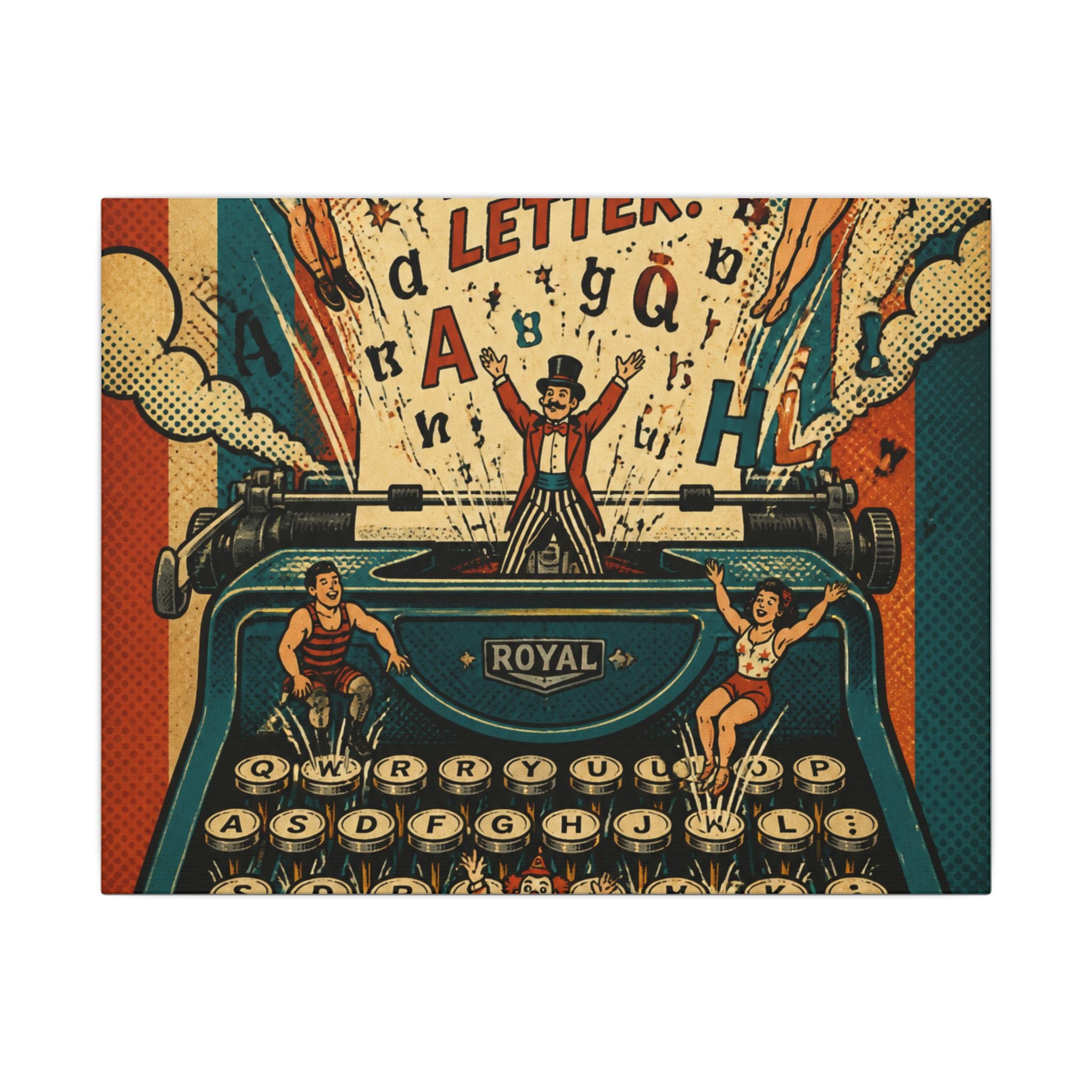 Typewriter Flying Letters Wall Art Canvas 24×36 Pop Art Restaurant Decor Maximalist Print
