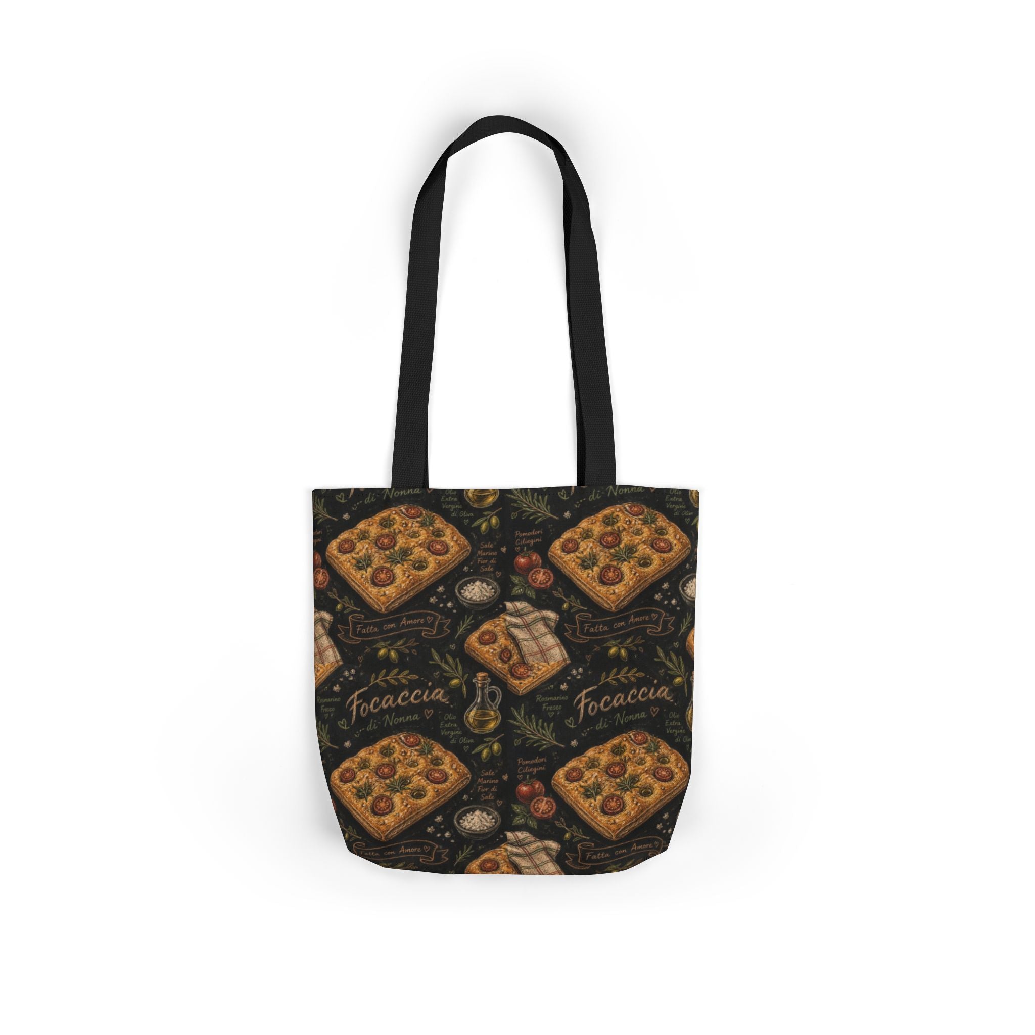 Focaccia Bread Canvas Tote Bag Mediterranean Kitchen Chalk Art Design Italian Cottagecore Gift