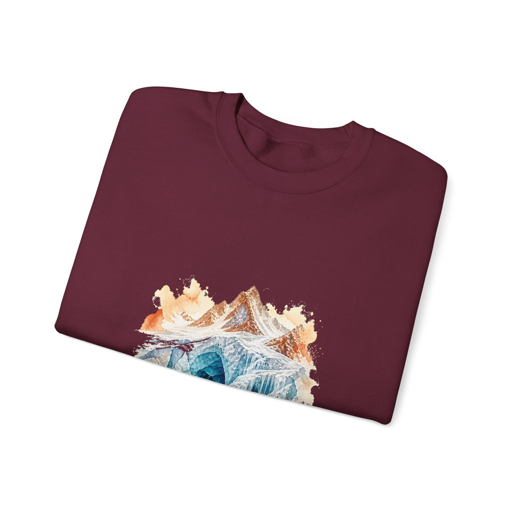 Matching Couple Sweatshirt - Volcano & Glacier Matching Couple Crewneck Sweatshirt Watercolor Art His Hers Engagement Gift - Design B