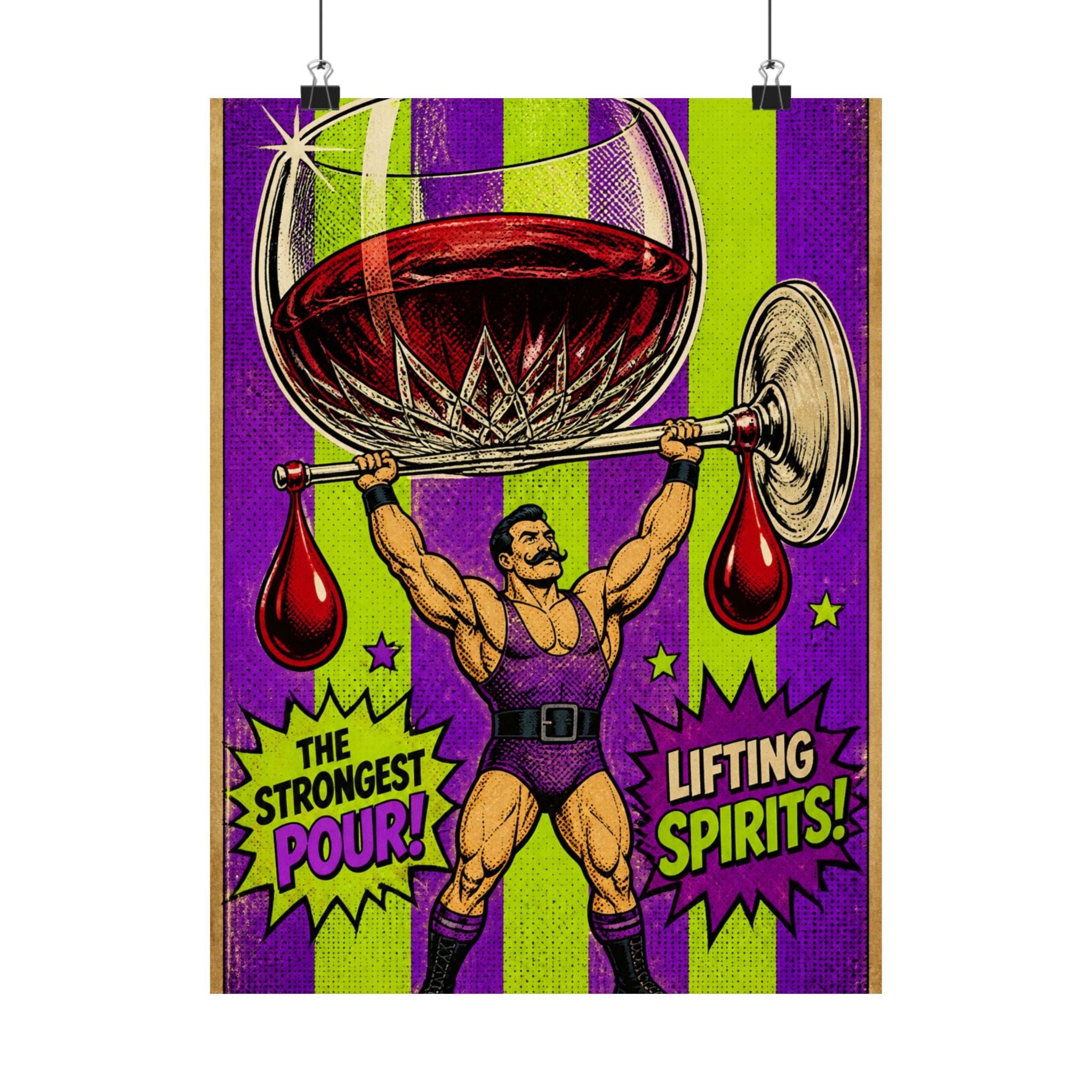 Wine Glass Strongman Wall Art Poster 24×36 Pop Art Restaurant Decor Maximalist Print