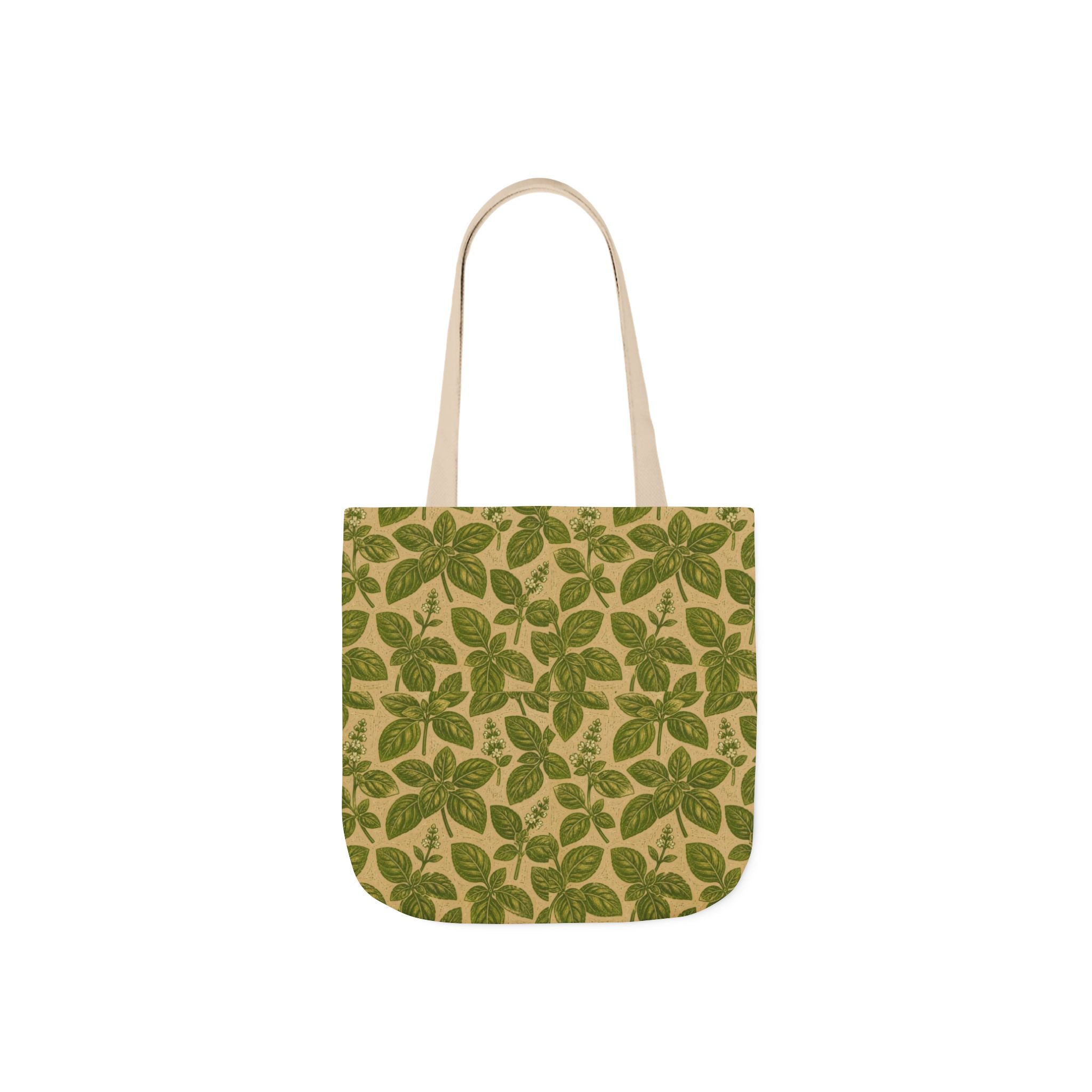 Fresh Basil Leaves Canvas Tote Bag Mediterranean Kitchen Linocut Design Italian Cottagecore Gift
