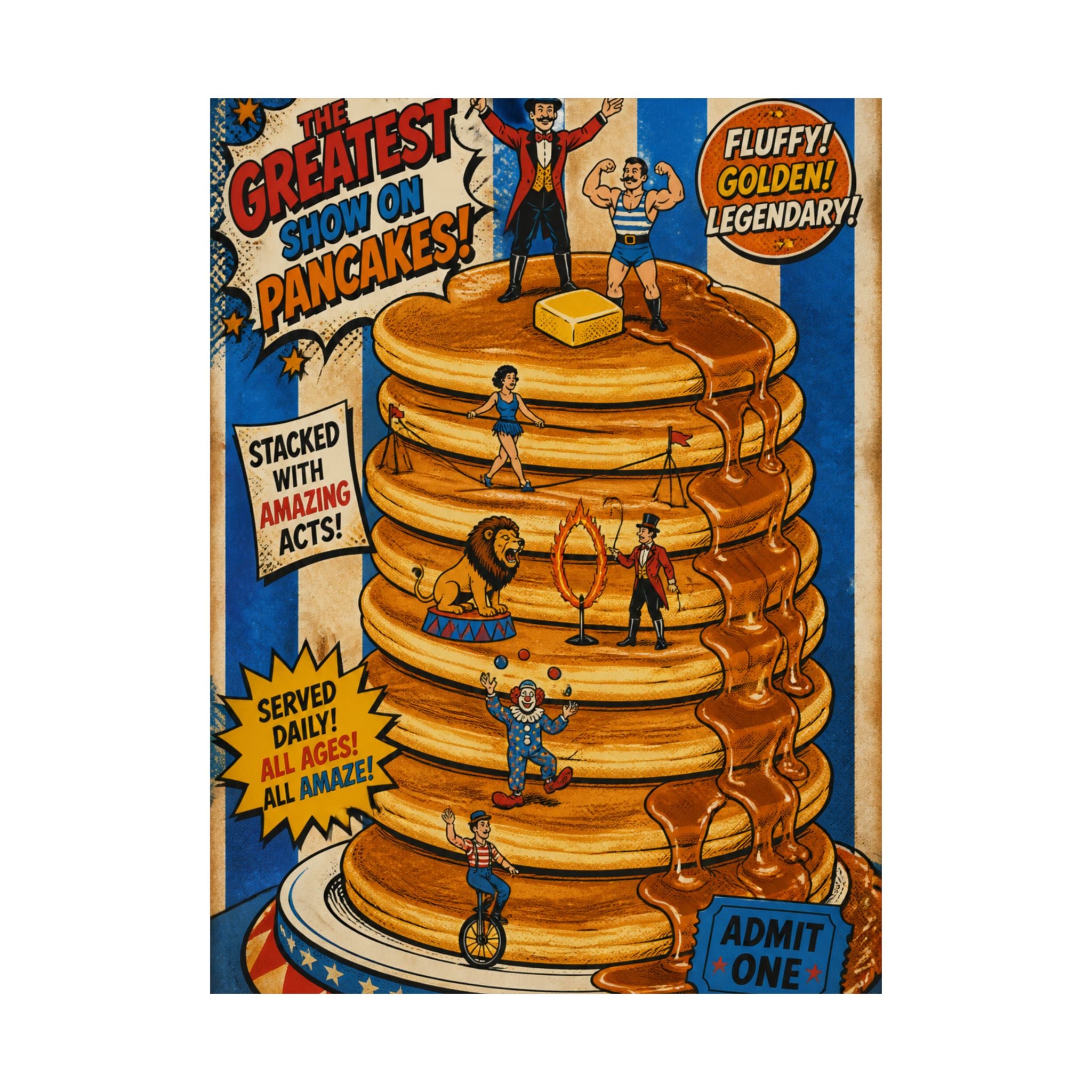 Pancake Stack Platform Wall Art Poster 24×36 Pop Art Restaurant Decor Maximalist Print