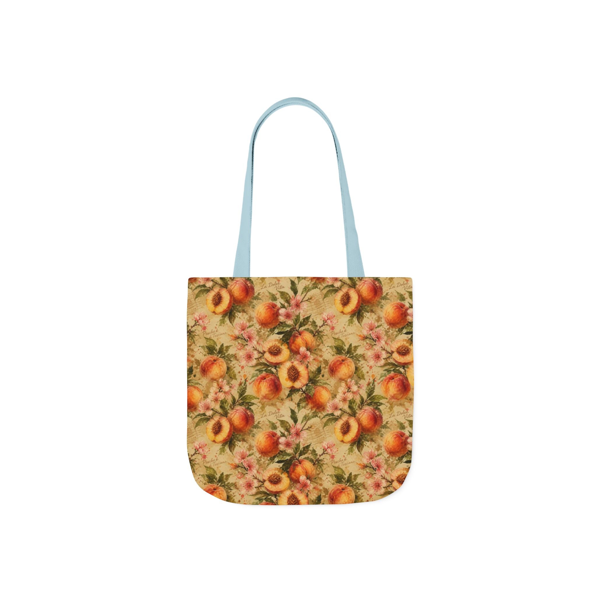 Ripe Peaches Canvas Tote Bag Mediterranean Kitchen Watercolor Splash Design Italian Cottagecore Gift