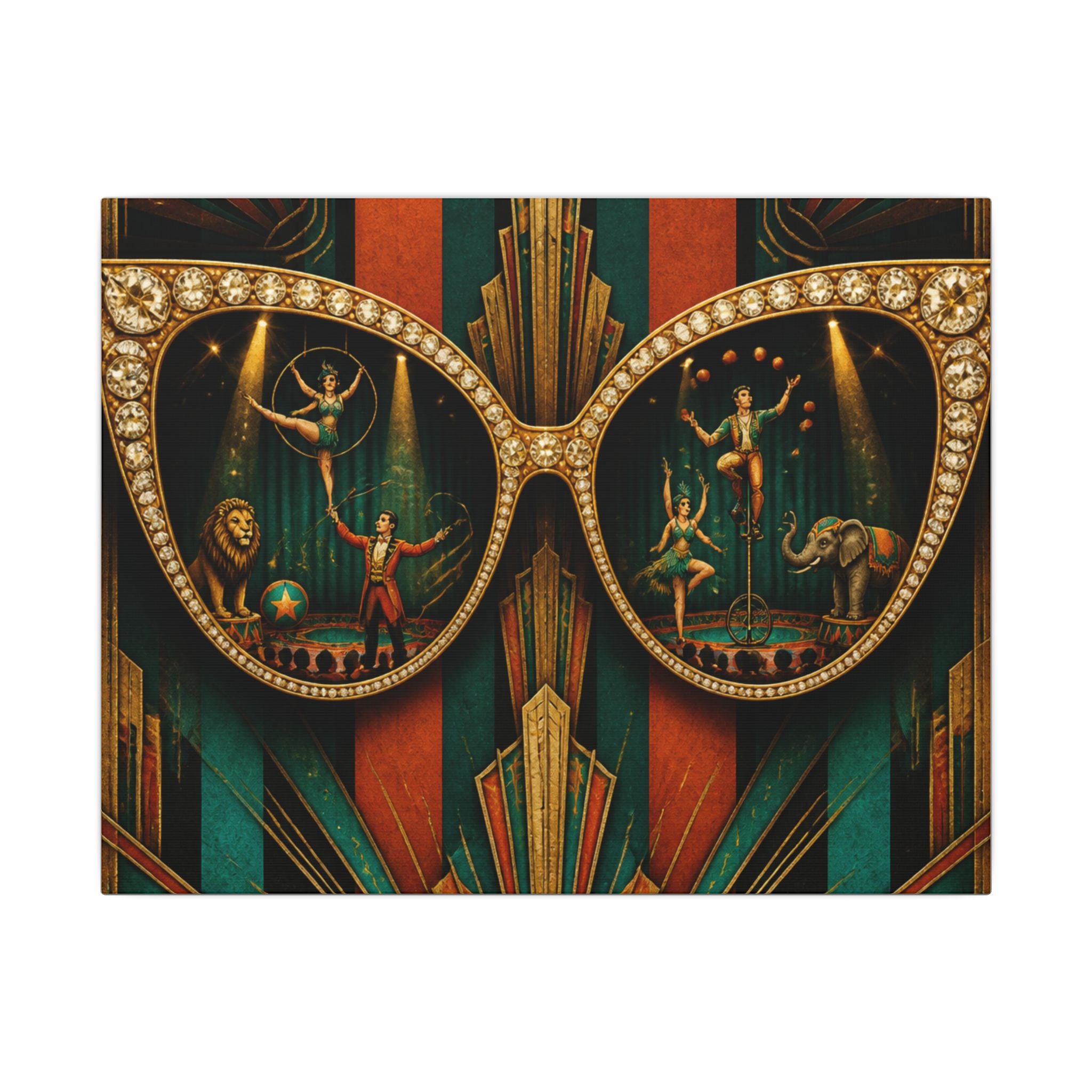 Sunglasses Circus Ring Wall Art Canvas 24×36 Art Deco Bar Area Decor Maximalist Print