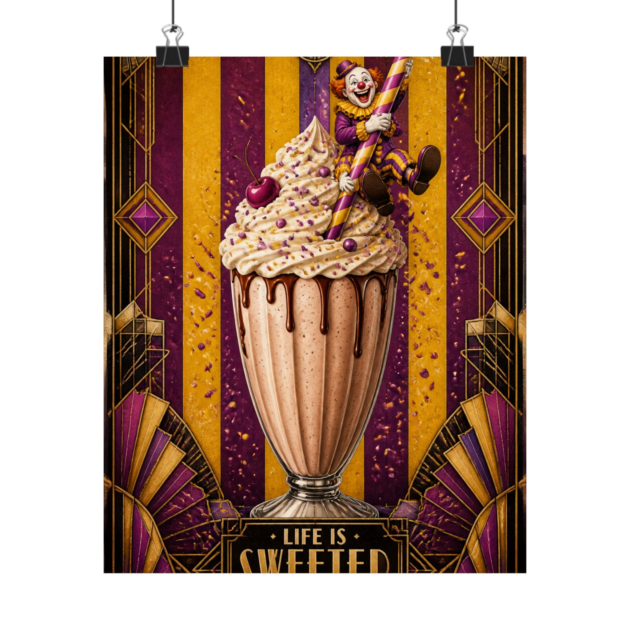 Milkshake Slide Clown Wall Art Poster 24×36 Art Deco Bar Area Decor Maximalist Print