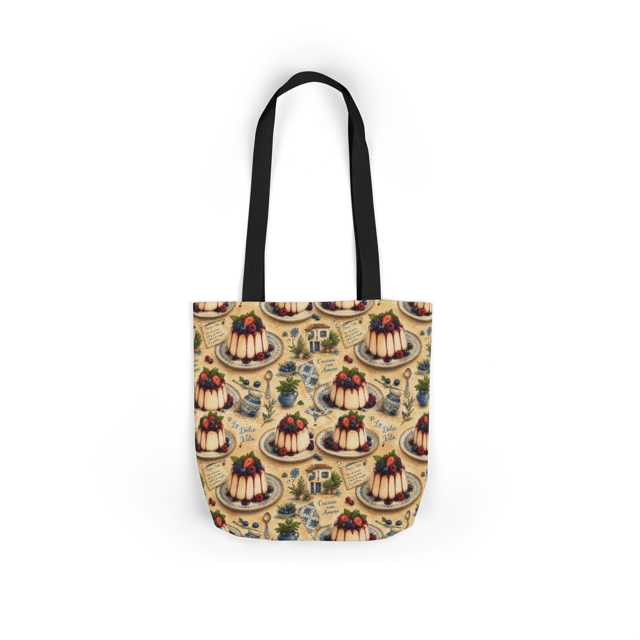 Panna Cotta Canvas Tote Bag Mediterranean Kitchen Watercolor Design Italian Cottagecore Gift