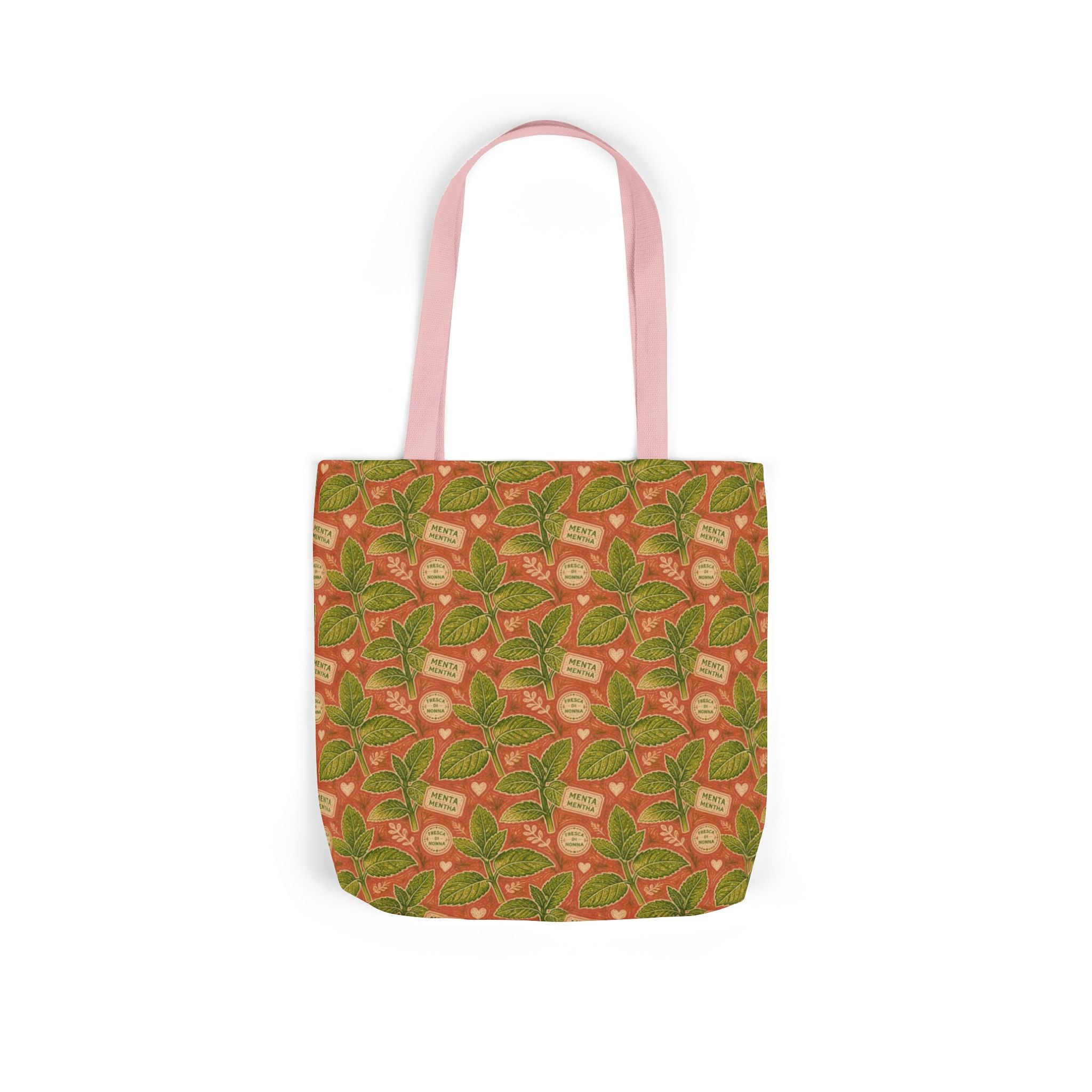 Fresh Mint Leaves Canvas Tote Bag Mediterranean Kitchen Linocut Design Italian Cottagecore Gift