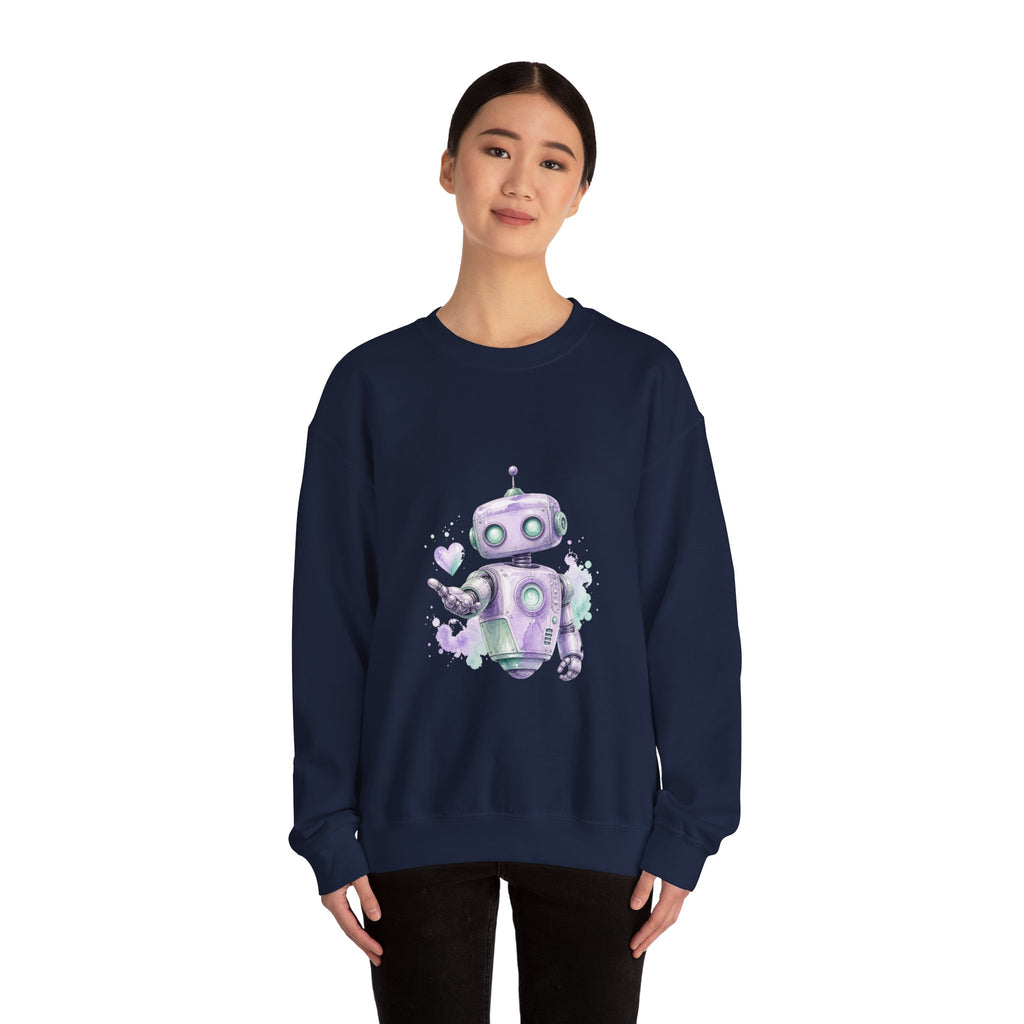 Matching Couple Sweatshirt - Robot & Heart Matching Couple Premium Fleece Sweatshirt Watercolor Art His Hers Birthday Gift - Design A