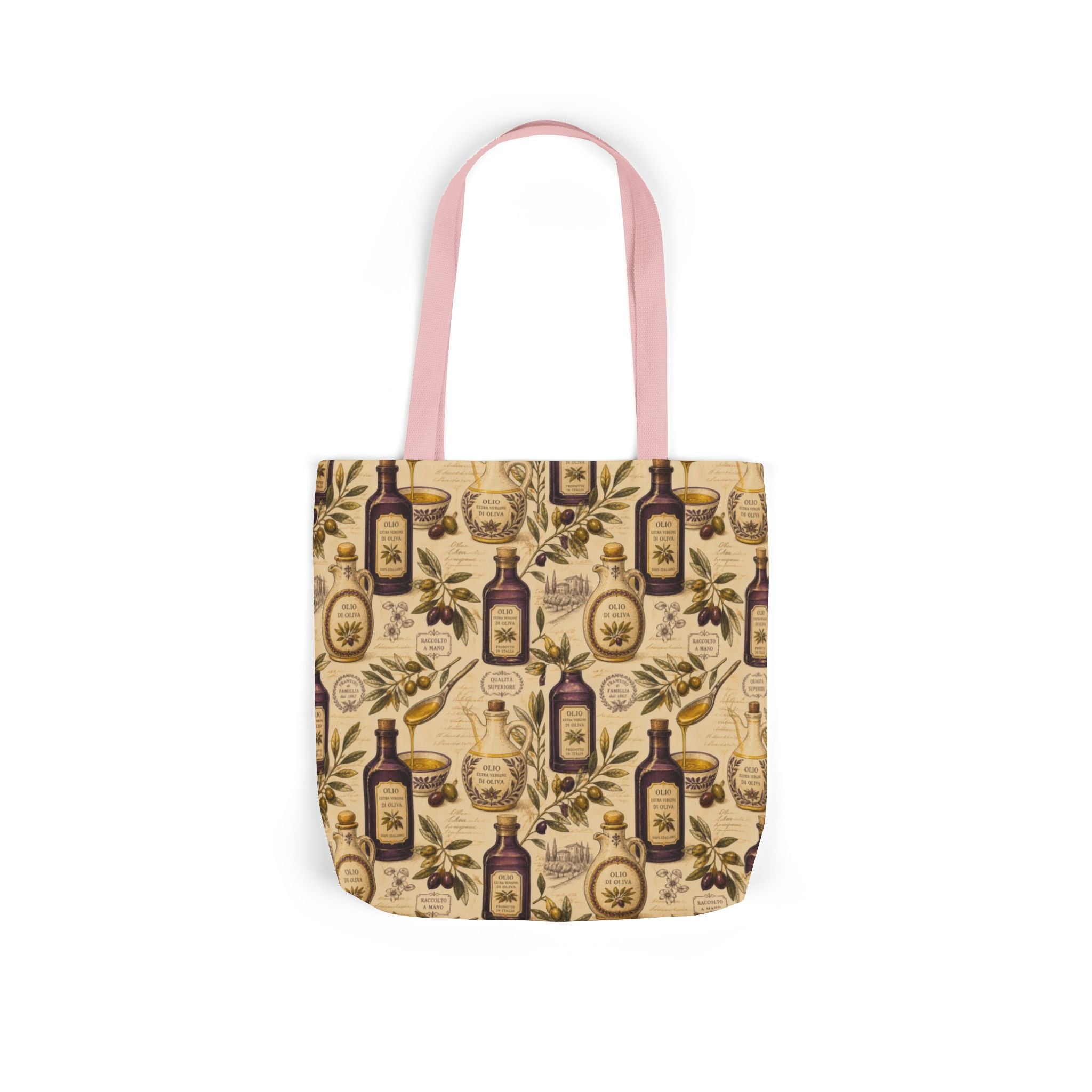 Olive Oil Bottles Canvas Tote Bag Mediterranean Kitchen Botanical Design Italian Cottagecore Gift