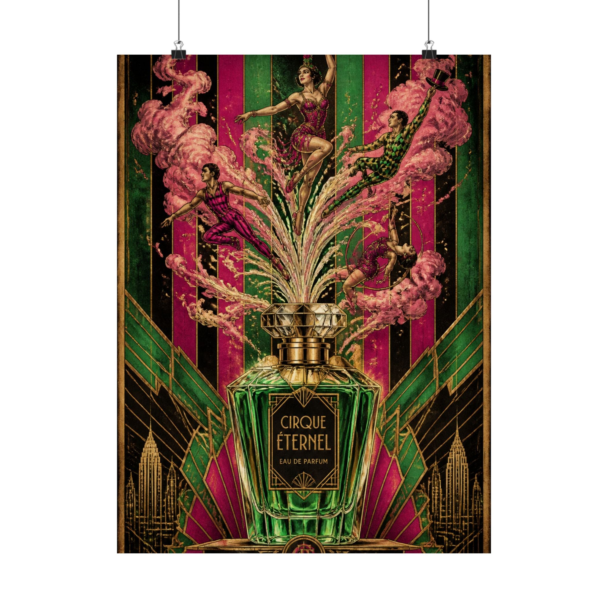 Perfume Bottle Fountain Wall Art Poster 24×36 Art Deco Bar Area Decor Maximalist Print