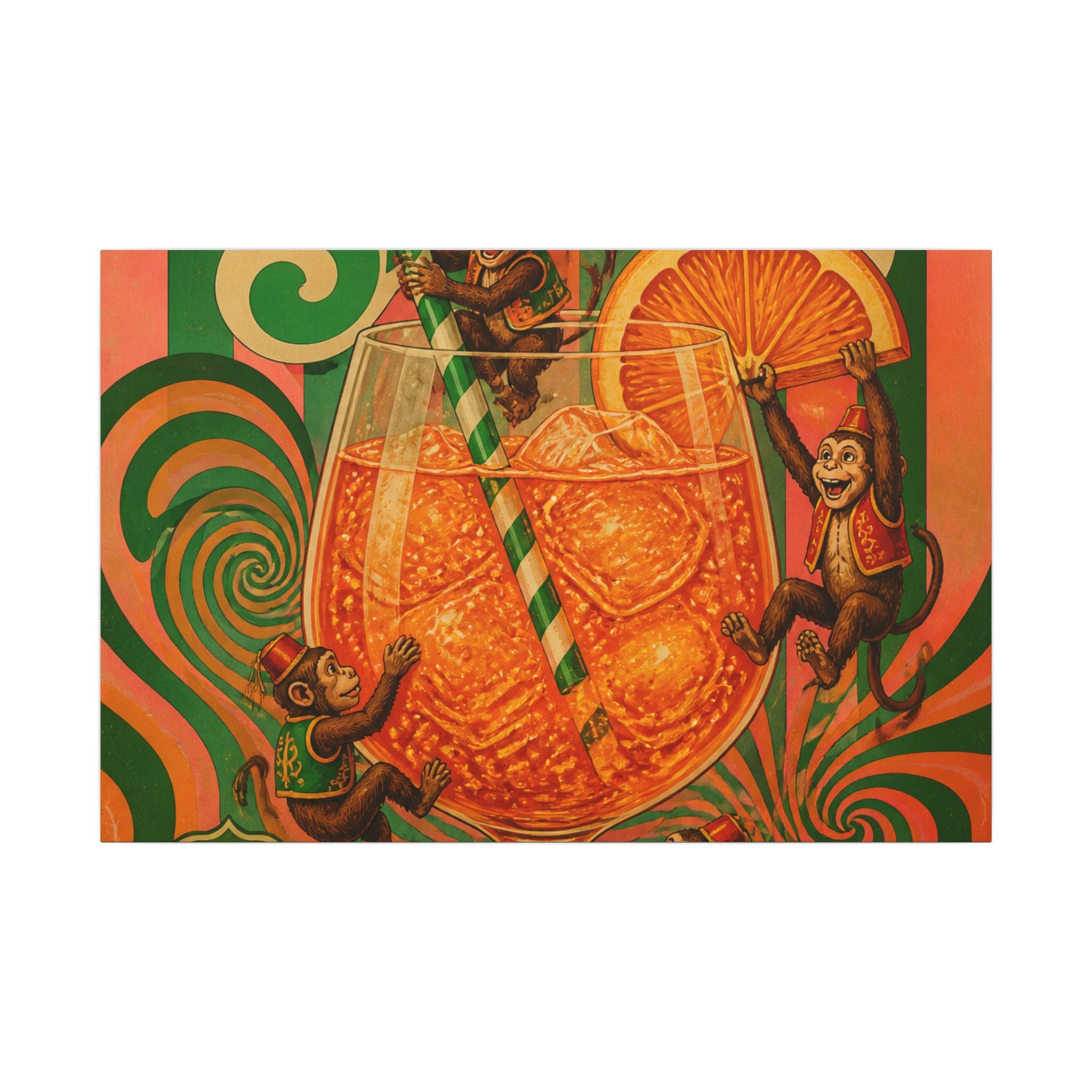 Aperol Spritz Monkeys Wall Art Canvas 16×20 Psychedelic Cafe Decor Maximalist Print