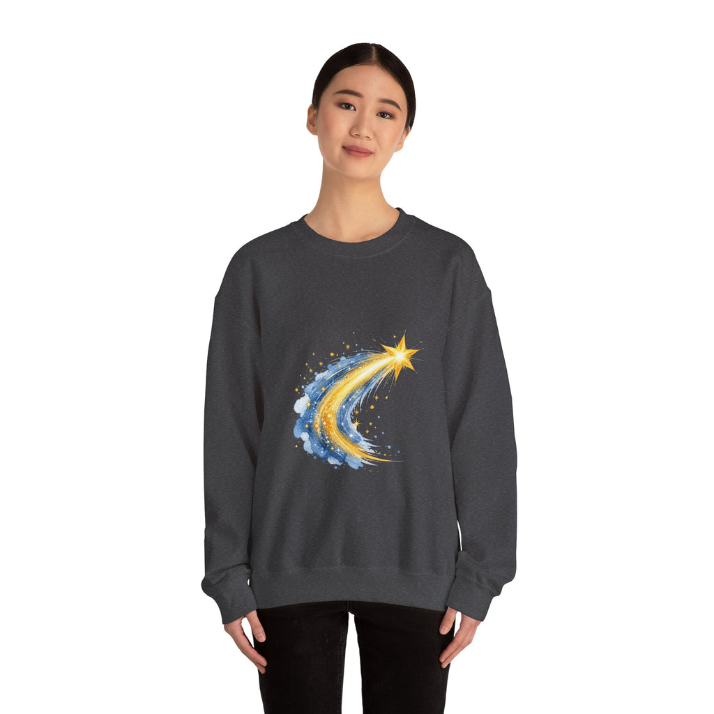 Matching Couple Sweatshirt - Shooting Star & North Star Matching Couple Comfort Colors Crew Watercolor Art His Hers Birthday Gift - Design A