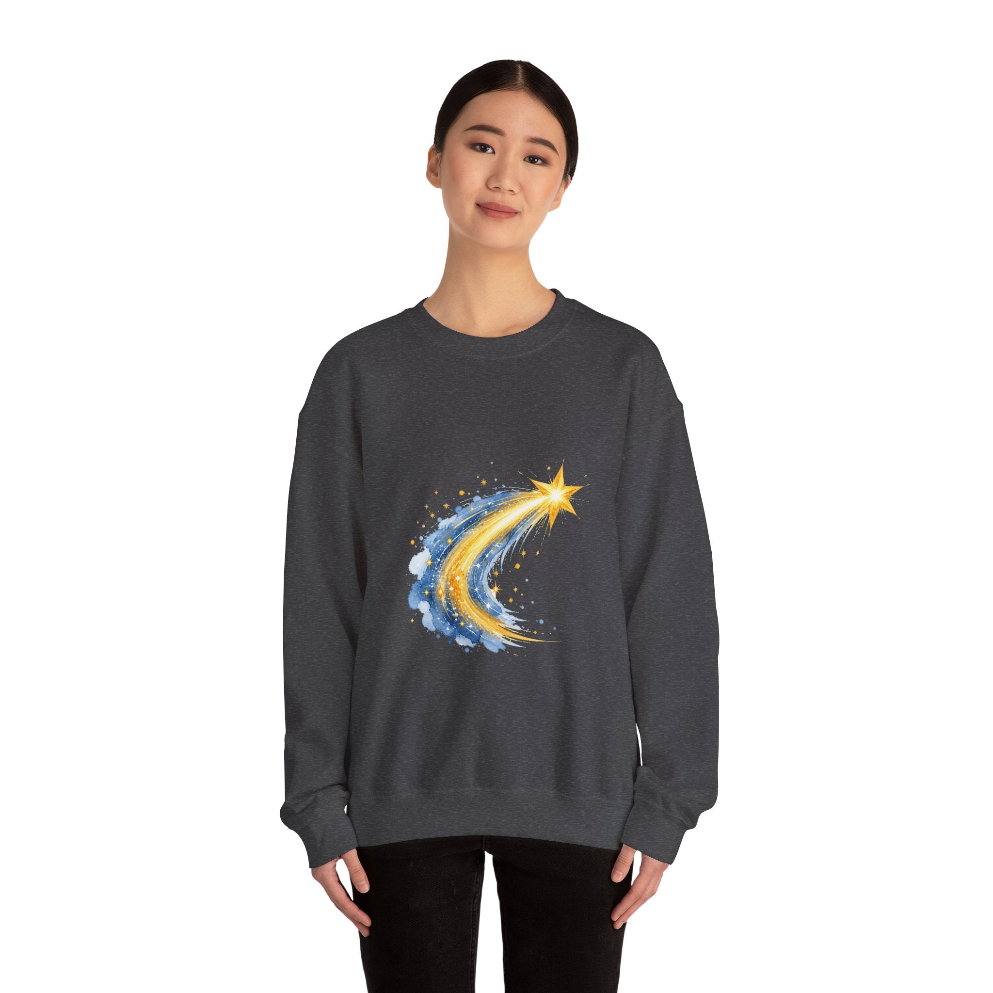 Matching Couple Sweatshirt - Shooting Star & North Star Matching Couple Comfort Colors Crew Watercolor Art His Hers Birthday Gift - Design A