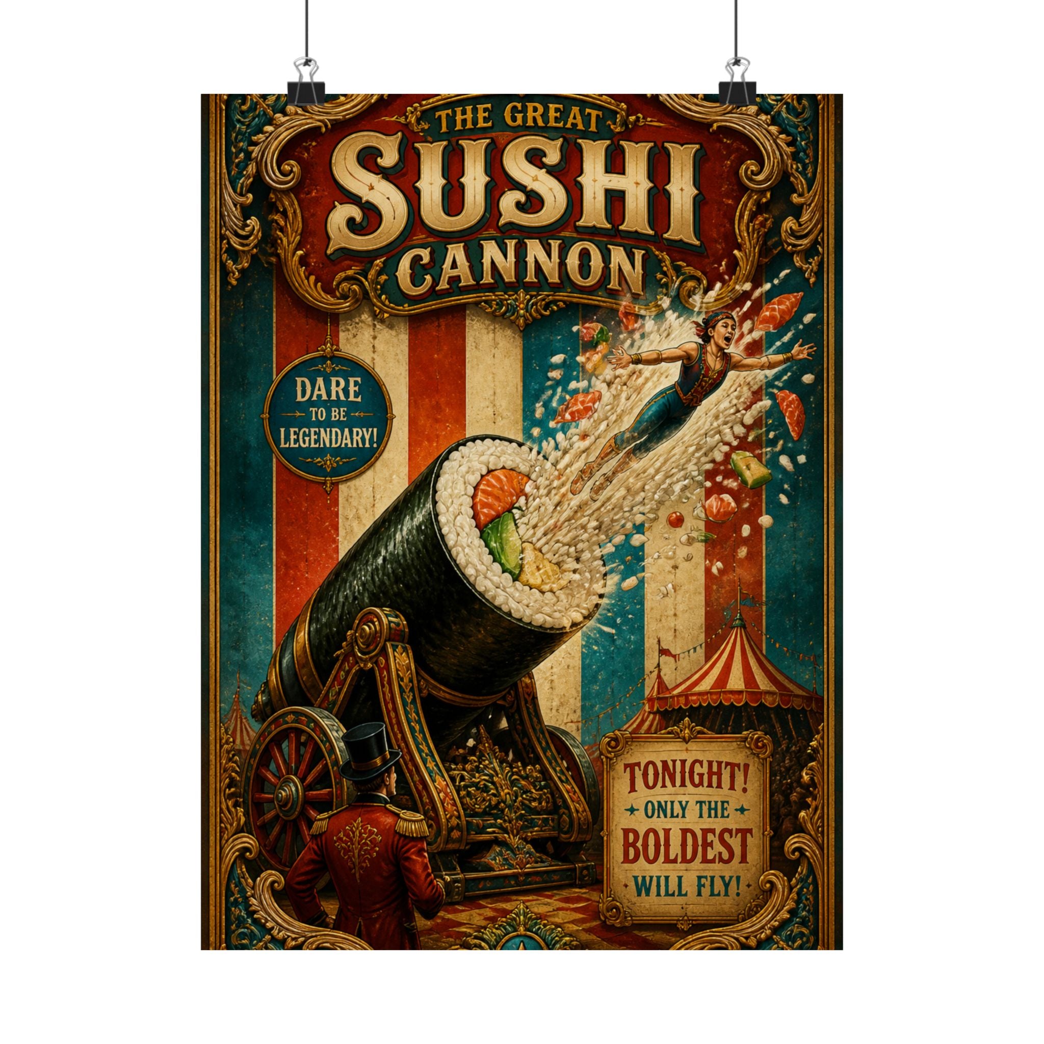 Sushi Roll Cannon Wall Art Poster 24×36 Baroque Studio Decor Maximalist Print