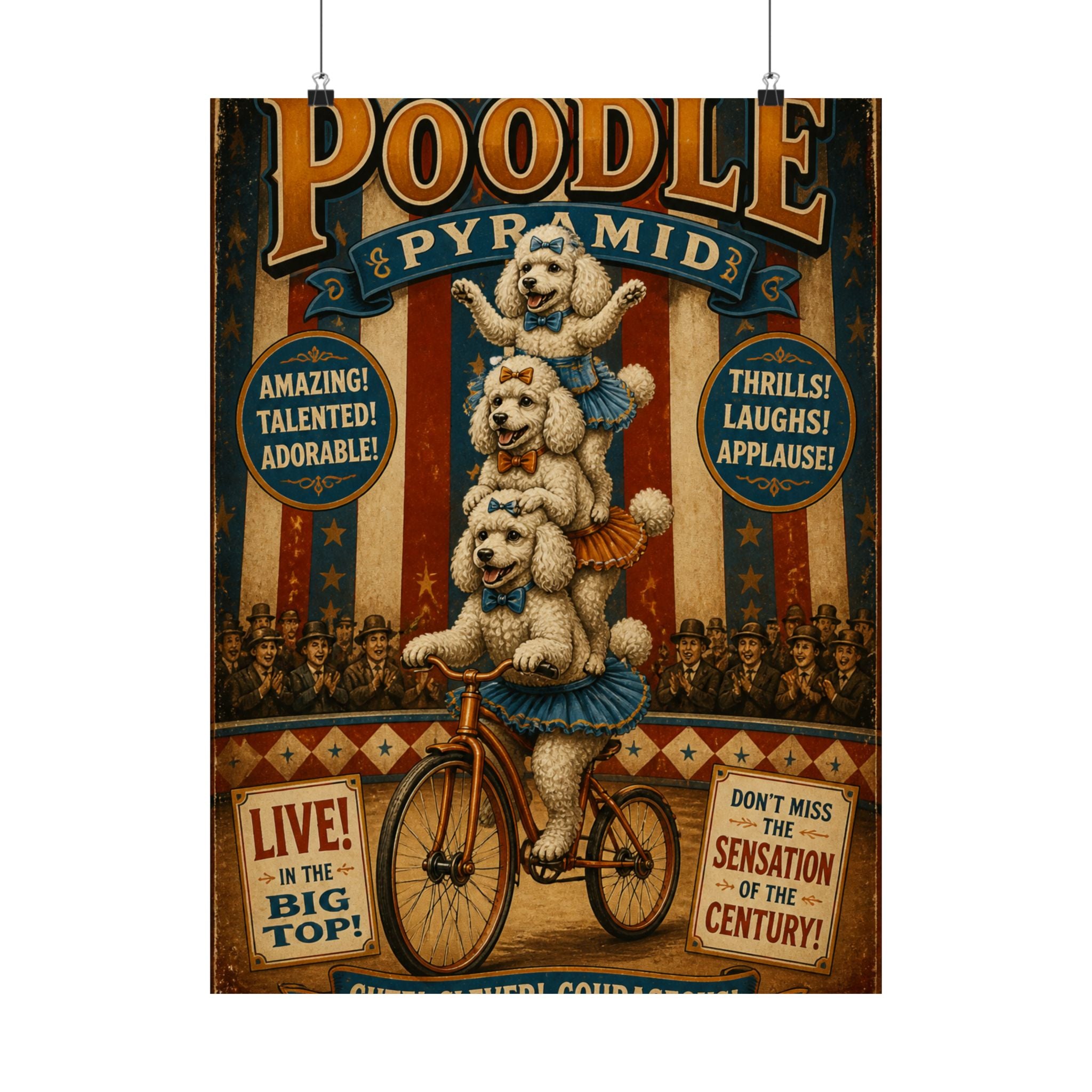 Poodle Stack Bicycle Wall Art Poster 18×24 Vintage Circus Kitchen Decor Maximalist Print