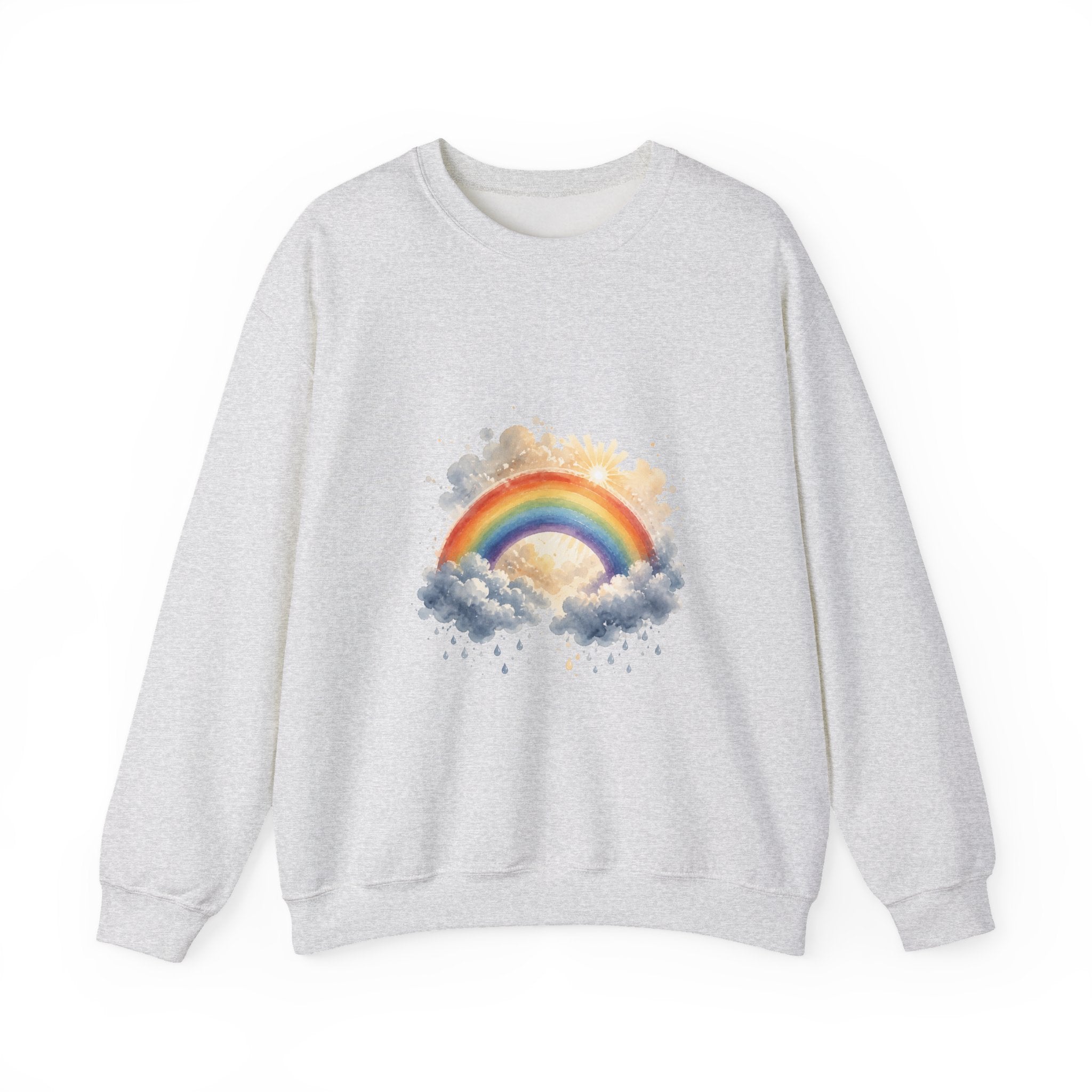 Matching Couple Sweatshirt - Storm & Rainbow Matching Couple Crewneck Sweatshirt Watercolor Art His Hers Engagement Gift - Design B