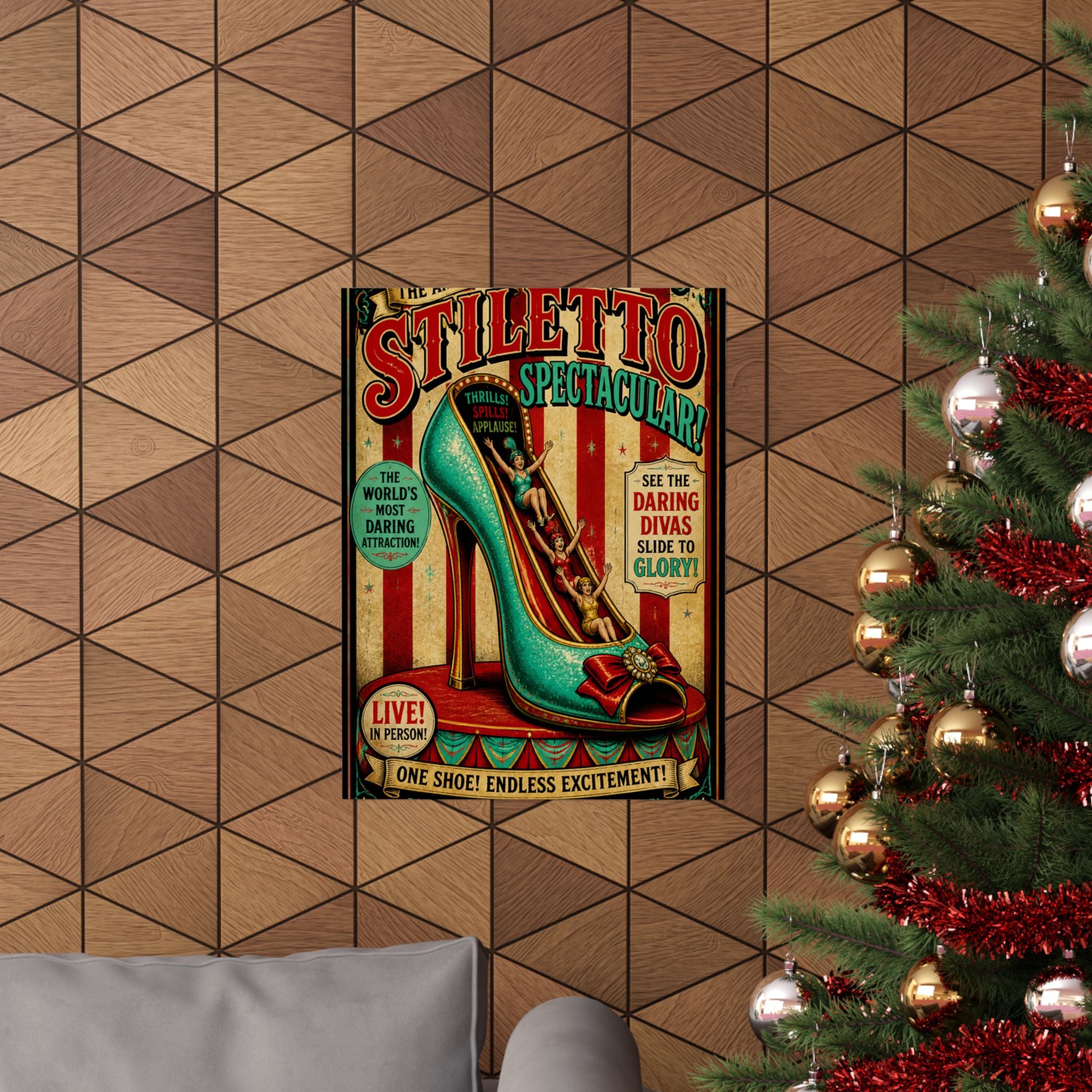 High Heel Slide Wall Art Poster 24×36 Vintage Circus Bedroom Decor Maximalist Print