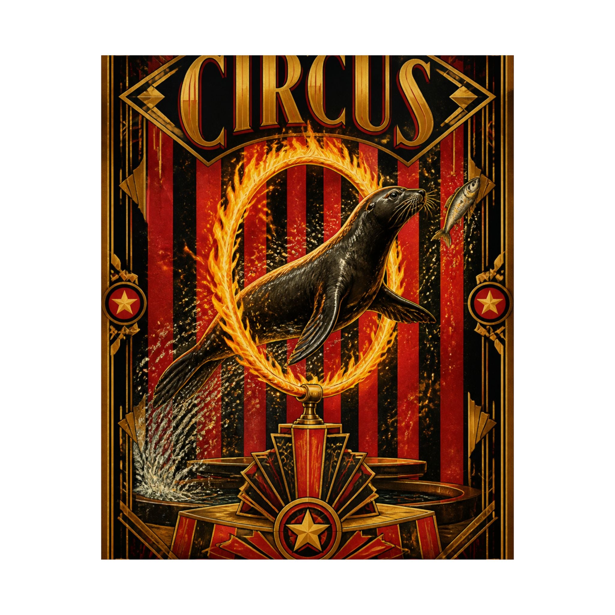 Seal Fire Hoop Wall Art Poster 18×24 Art Deco Entryway Decor Maximalist Print