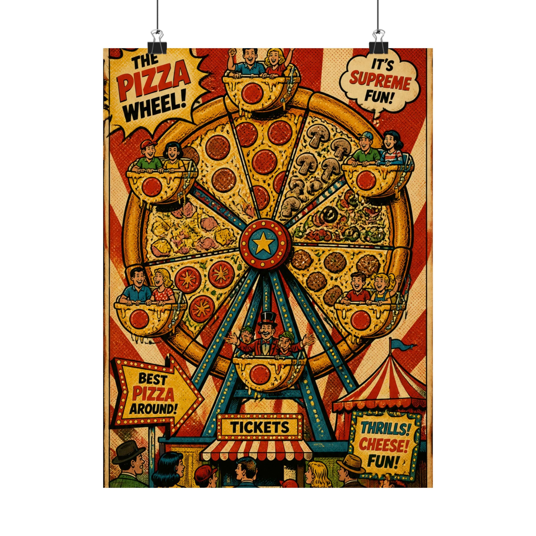 Pizza Ferris Wheel Wall Art Poster 18×24 Pop Art Living Room Decor Maximalist Print