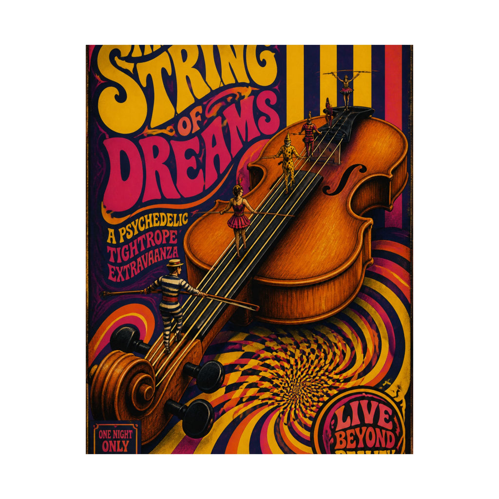 Violin Tightrope Bridge Wall Art Poster 18×24 Psychedelic Cafe Decor Maximalist Print