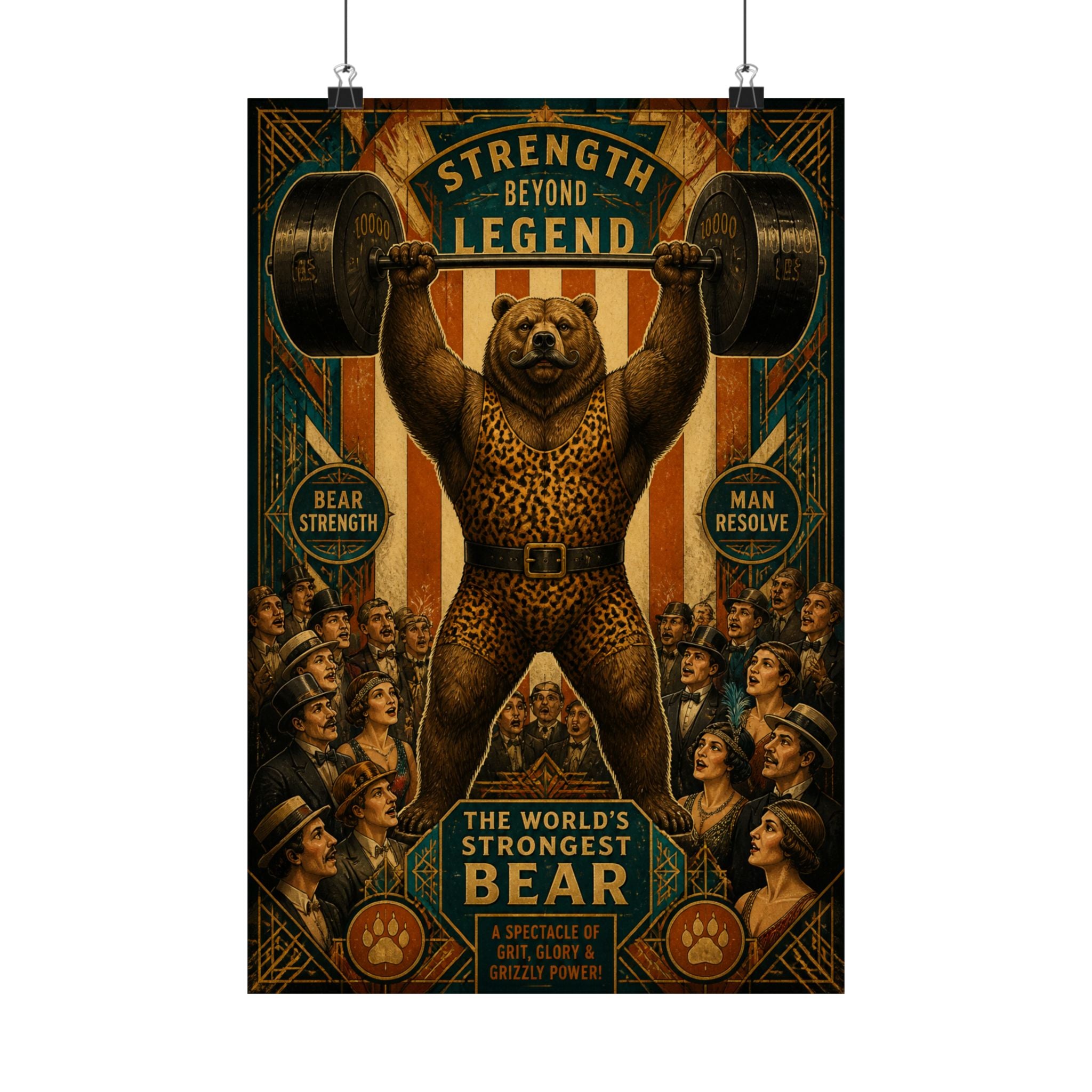 Strongman Bear Wall Art Poster 18×24 Art Deco Entryway Decor Maximalist Print