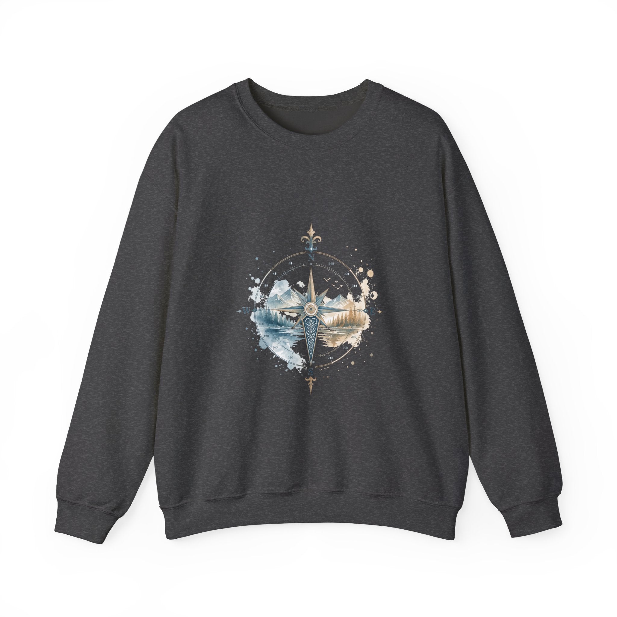 Matching Couple Sweatshirt - Compass North & South Matching Couple Crewneck Sweatshirt Watercolor Art His Hers Engagement Gift - Design B