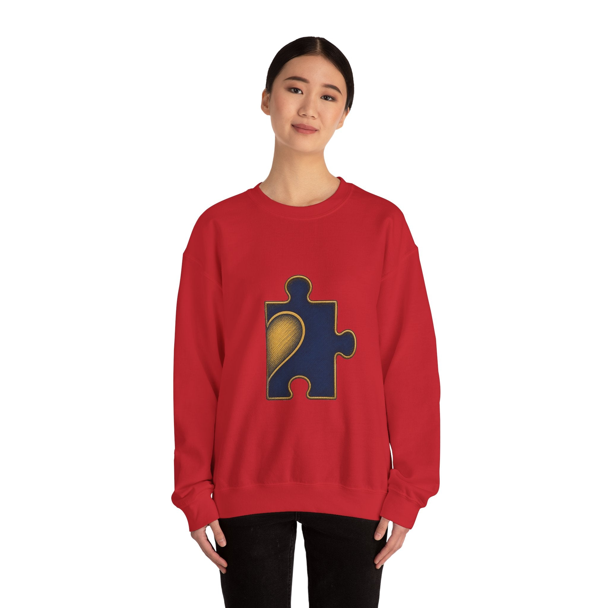 Matching Couple Sweatshirt - Puzzle Pieces Matching Couple Premium Fleece Sweatshirt Hand-Drawn Art His Hers Anniversary Gift - Design B