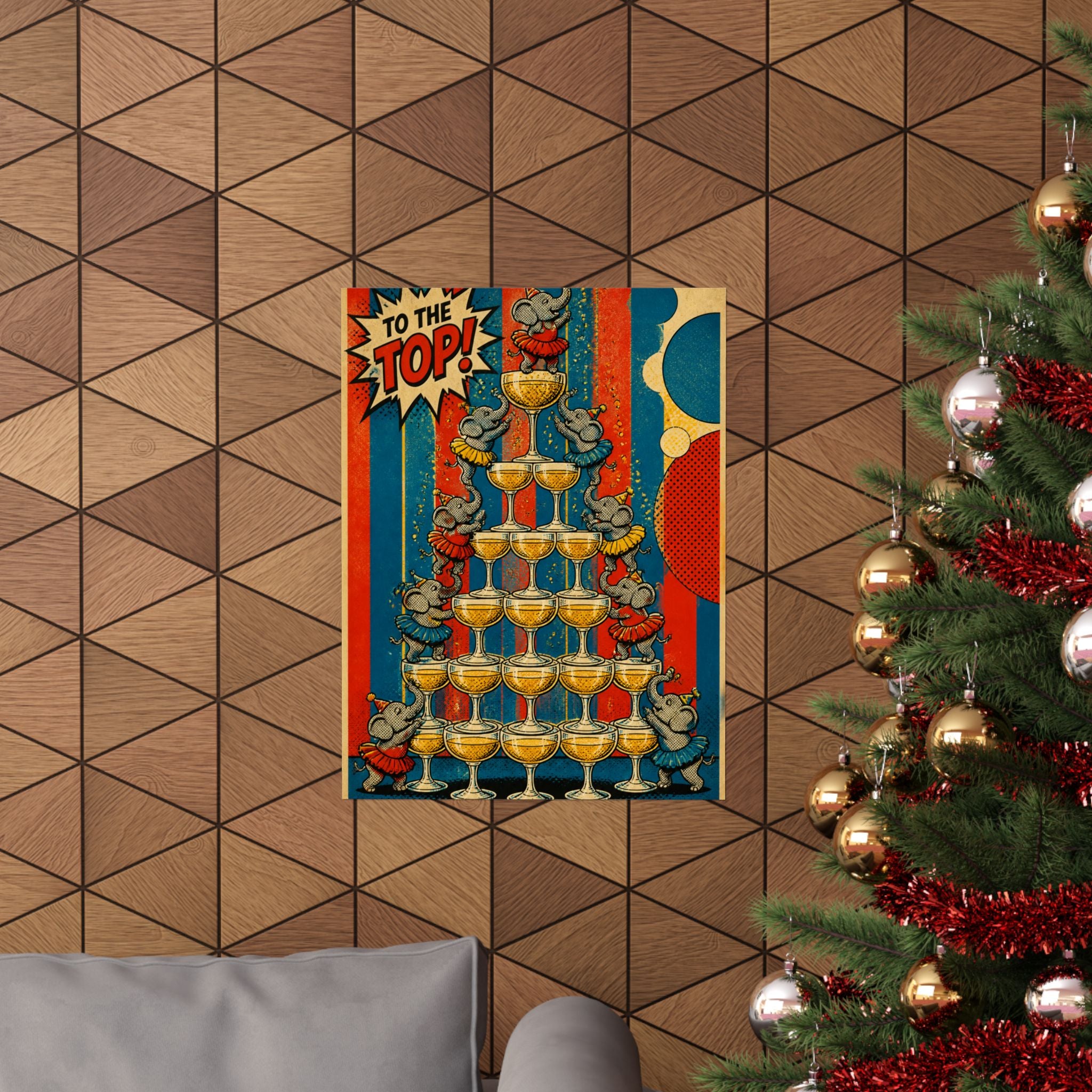 Champagne Tower Elephants Wall Art Poster 24×36 Pop Art Restaurant Decor Maximalist Print