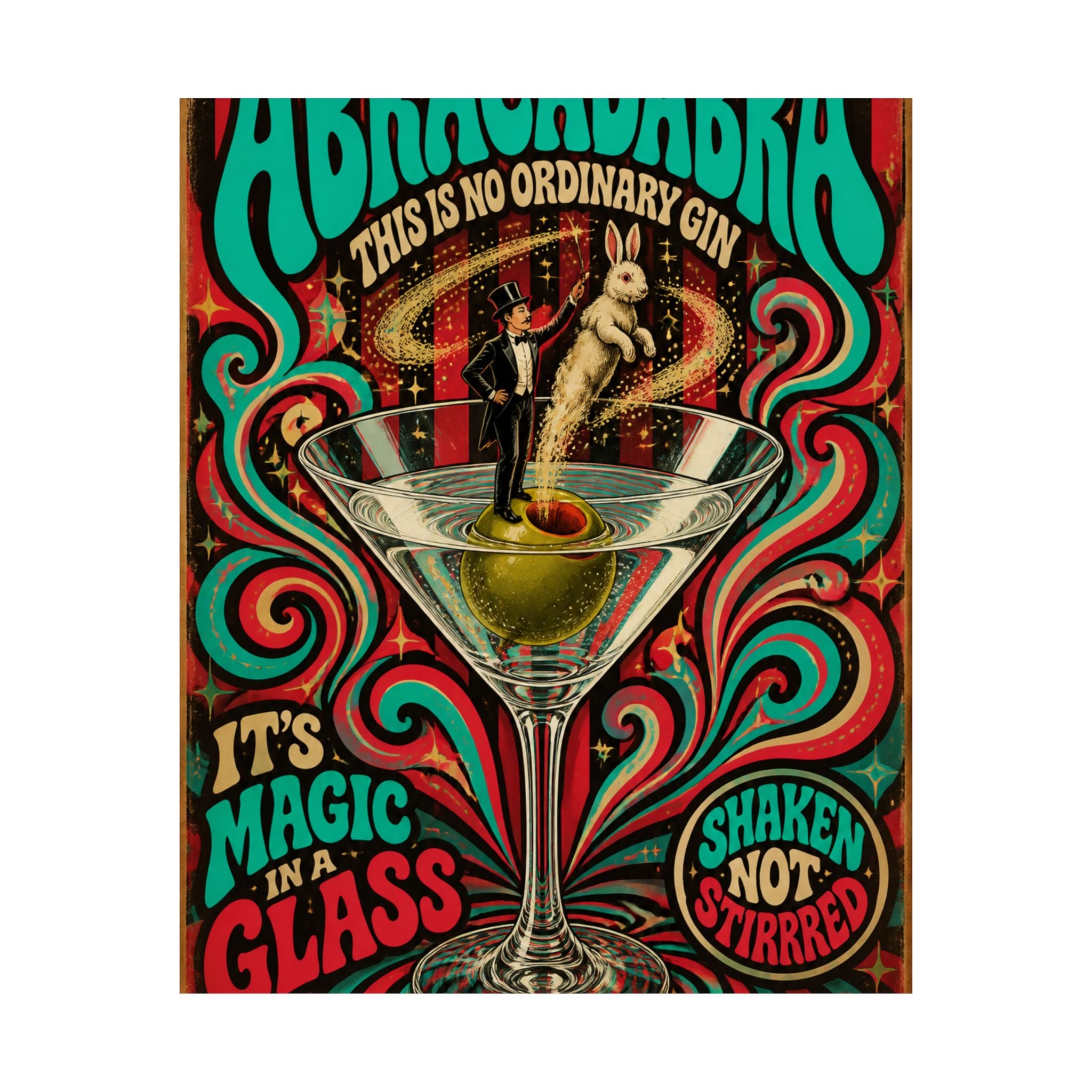 Martini Magician Wall Art Poster 24×36 Psychedelic Dining Room Decor Maximalist Print