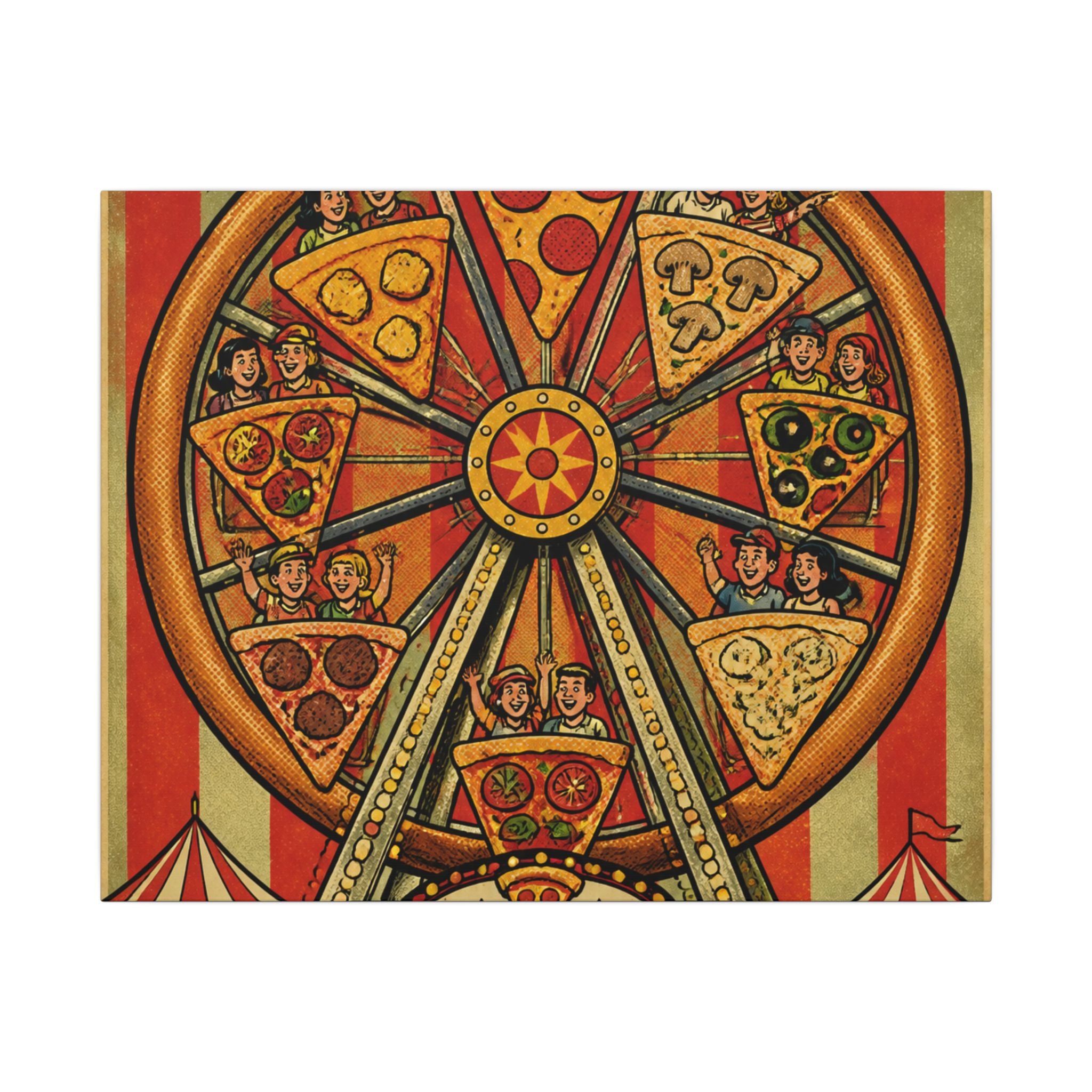 Pizza Ferris Wheel Wall Art Canvas 24×36 Pop Art Restaurant Decor Maximalist Print