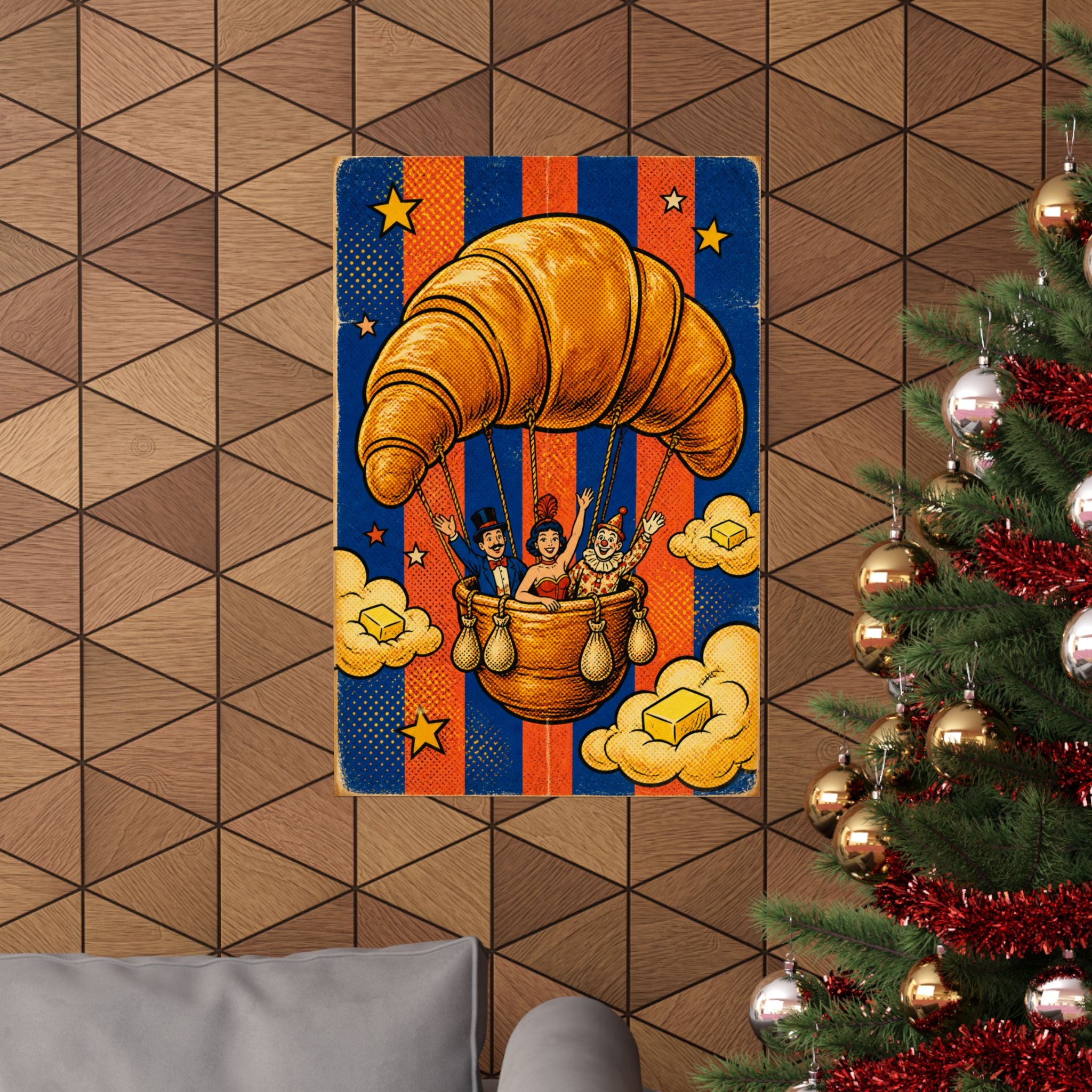 Croissant Hot Air Balloon Wall Art Poster 24×36 Pop Art Restaurant Decor Maximalist Print