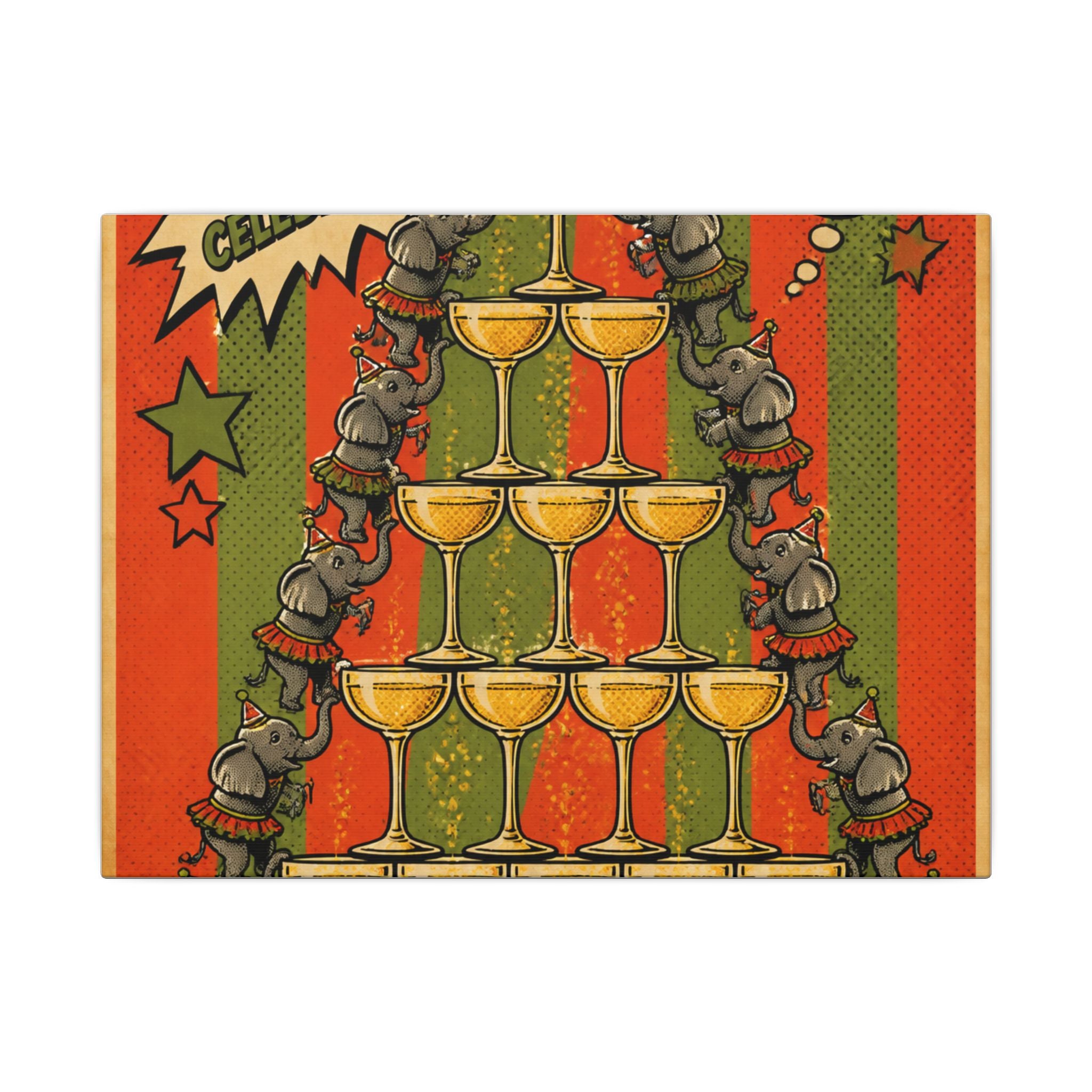 Champagne Tower Elephants Wall Art Canvas 16×20 Pop Art Living Room Decor Maximalist Print