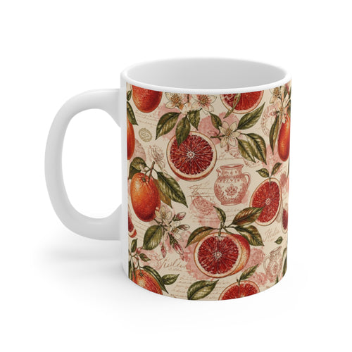 Blood Oranges 11oz Ceramic Mug Mediterranean Kitchen Watercolor Design Italian Cottagecore Gift