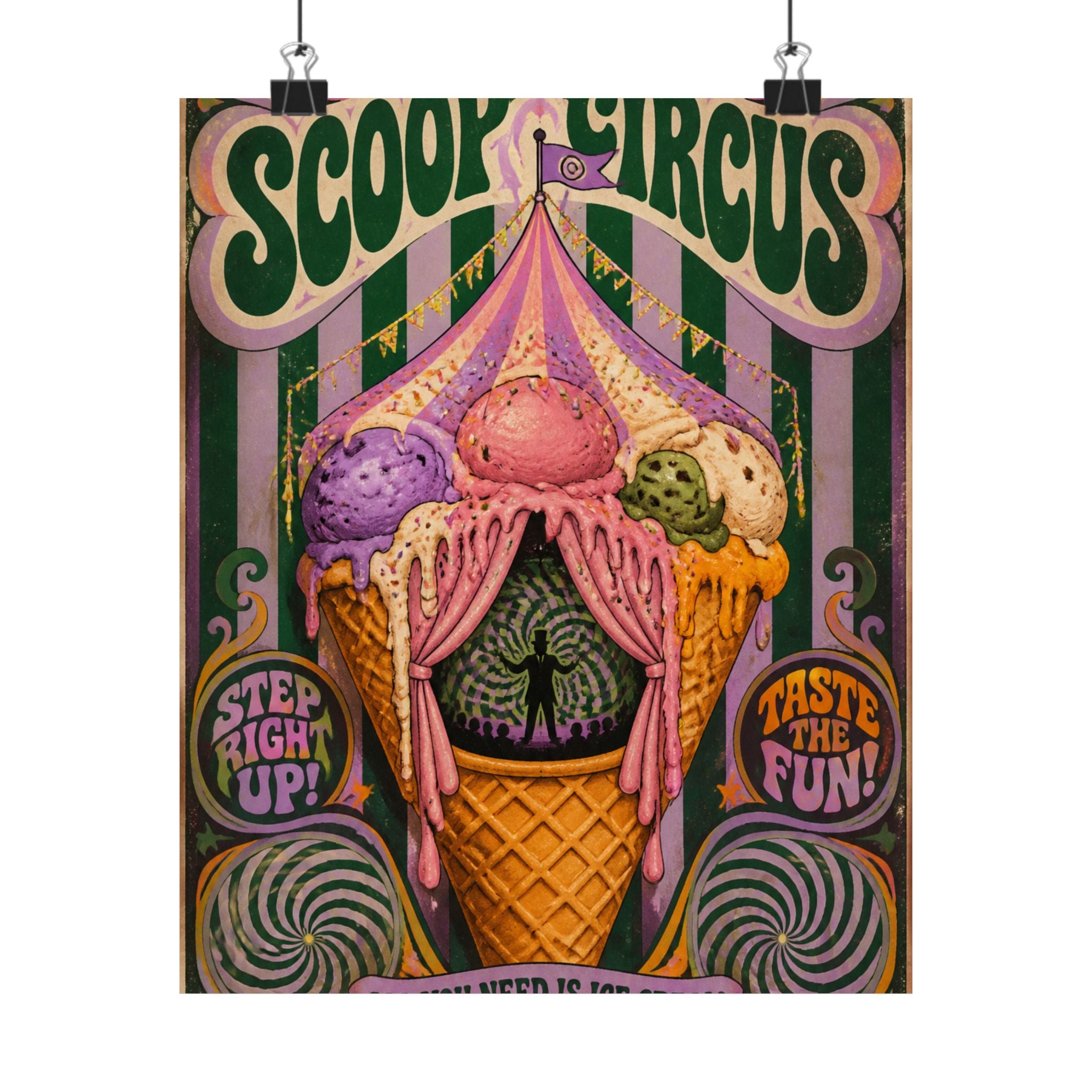 Ice Cream Cone Circus Tent Wall Art Poster 24×36 Psychedelic Dining Room Decor Maximalist Print