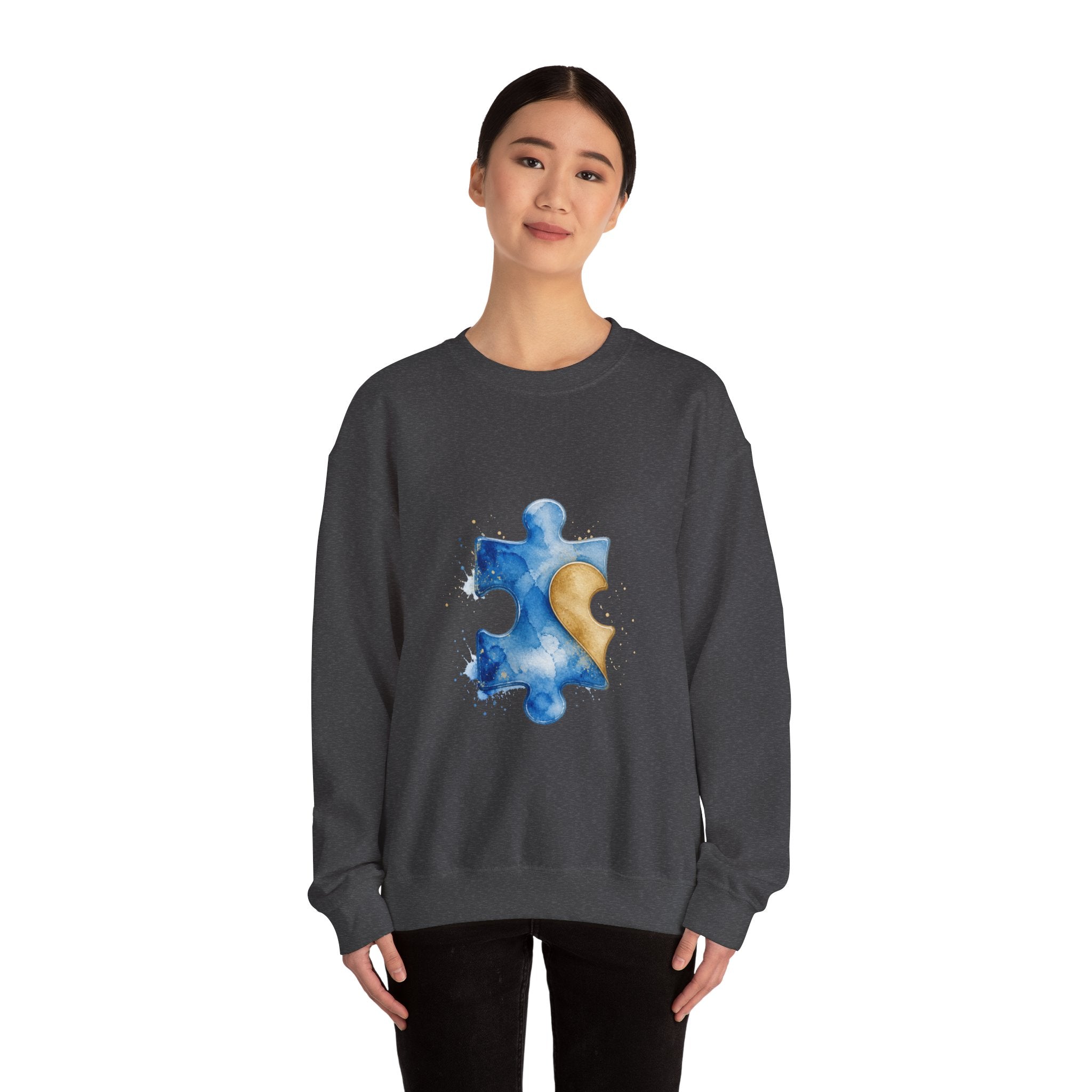 Matching Couple Sweatshirt - Puzzle Pieces Matching Couple Crewneck Sweatshirt Watercolor Art His Hers Engagement Gift - Design A