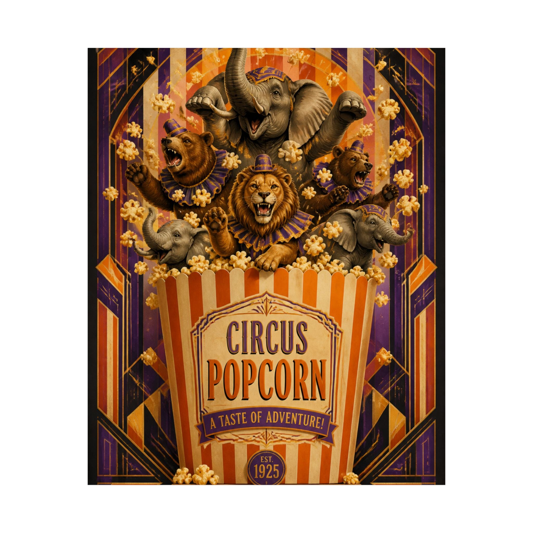 Popcorn Box Animals Wall Art Poster 24×36 Art Deco Bar Area Decor Maximalist Print