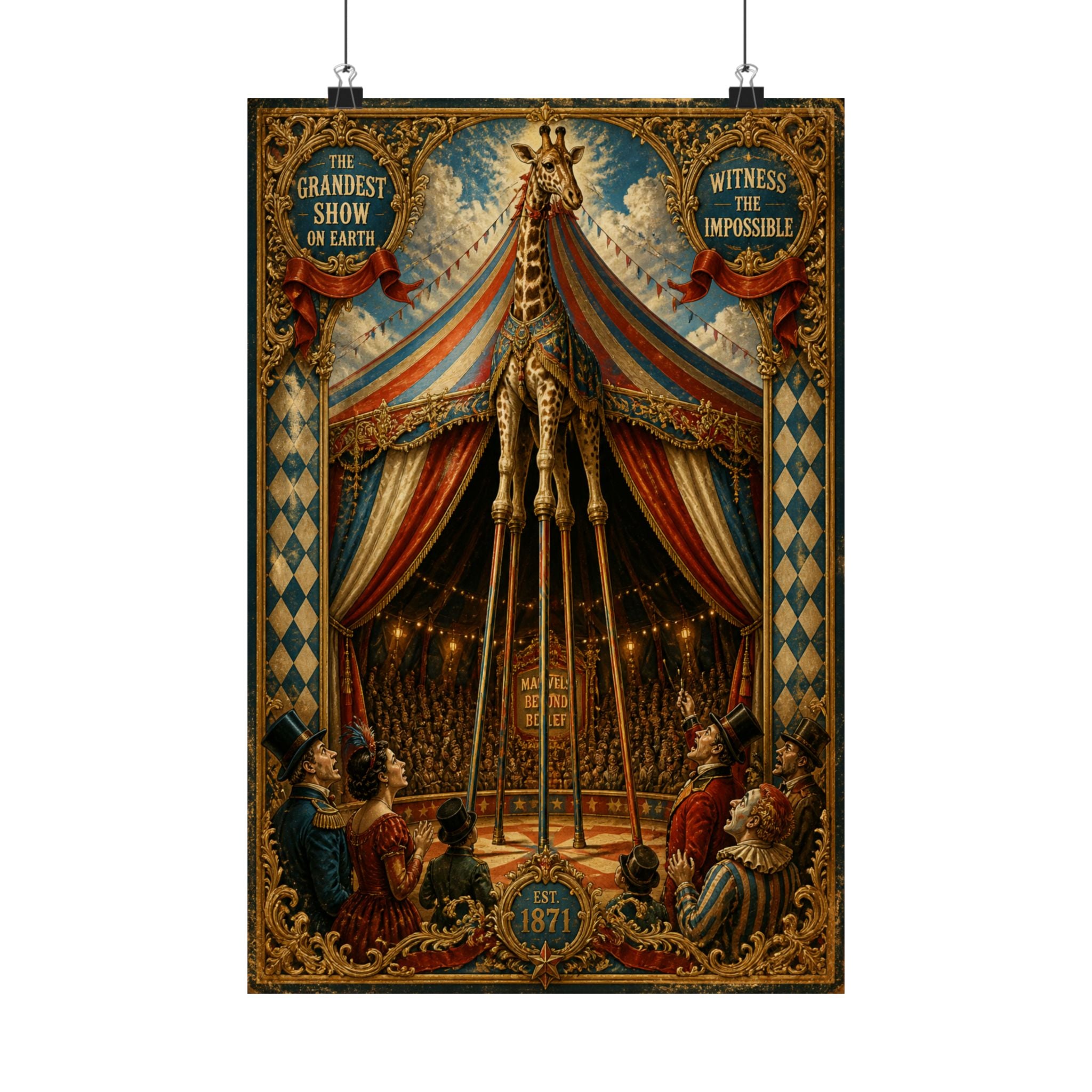 Giraffe on Stilts Wall Art Poster 18×24 Baroque Home Office Decor Maximalist Print