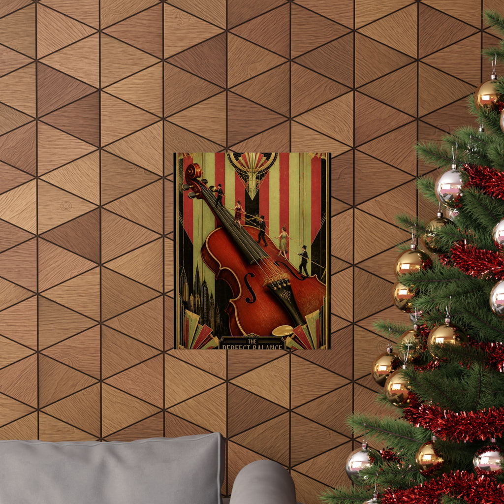 Violin Tightrope Bridge Wall Art Poster 24×36 Art Deco Bar Area Decor Maximalist Print