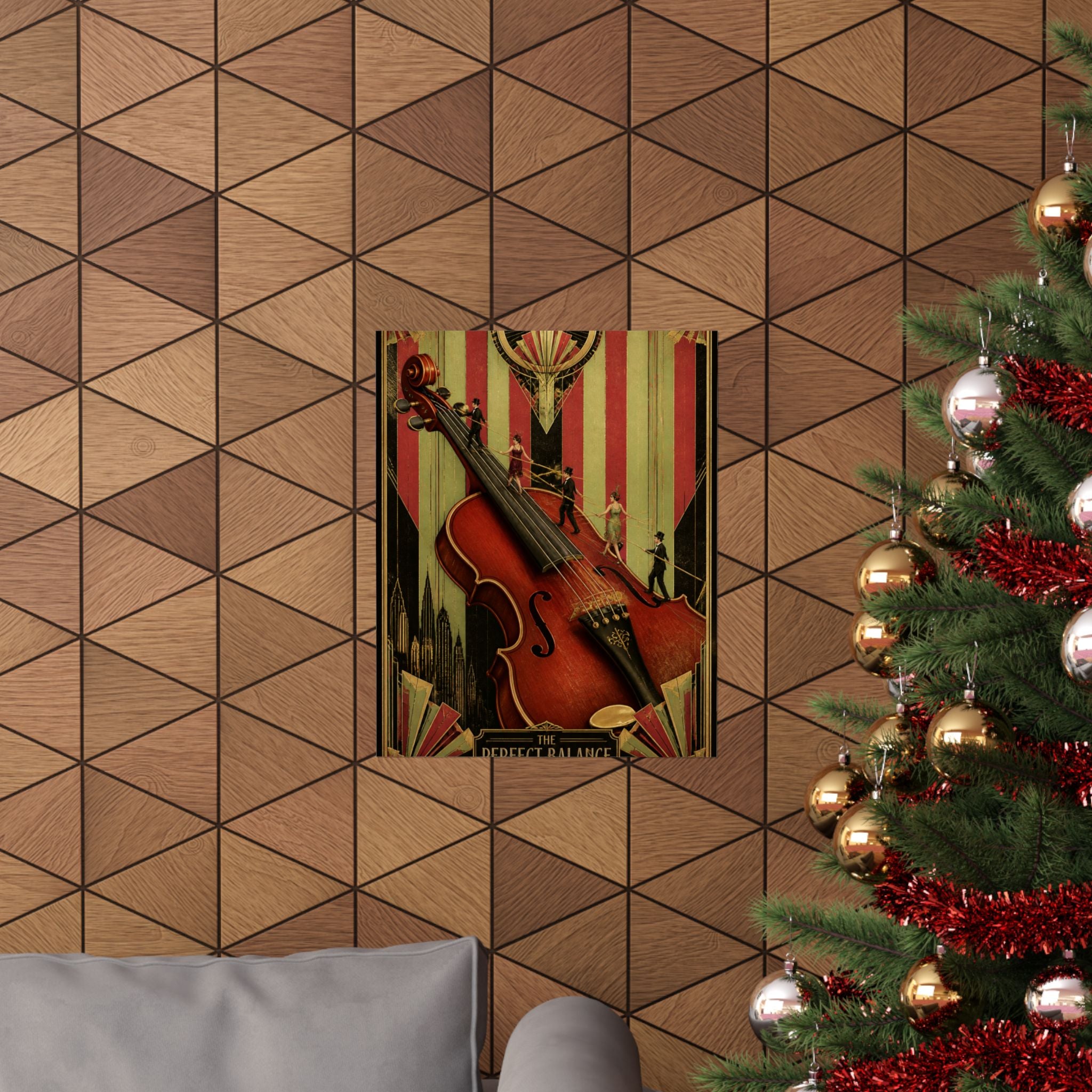 Violin Tightrope Bridge Wall Art Poster 24×36 Art Deco Bar Area Decor Maximalist Print