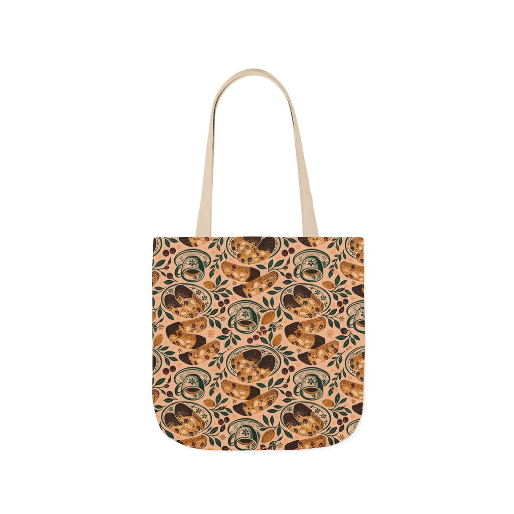 Almond Biscotti Canvas Tote Bag Mediterranean Kitchen Linocut Design Italian Cottagecore Gift
