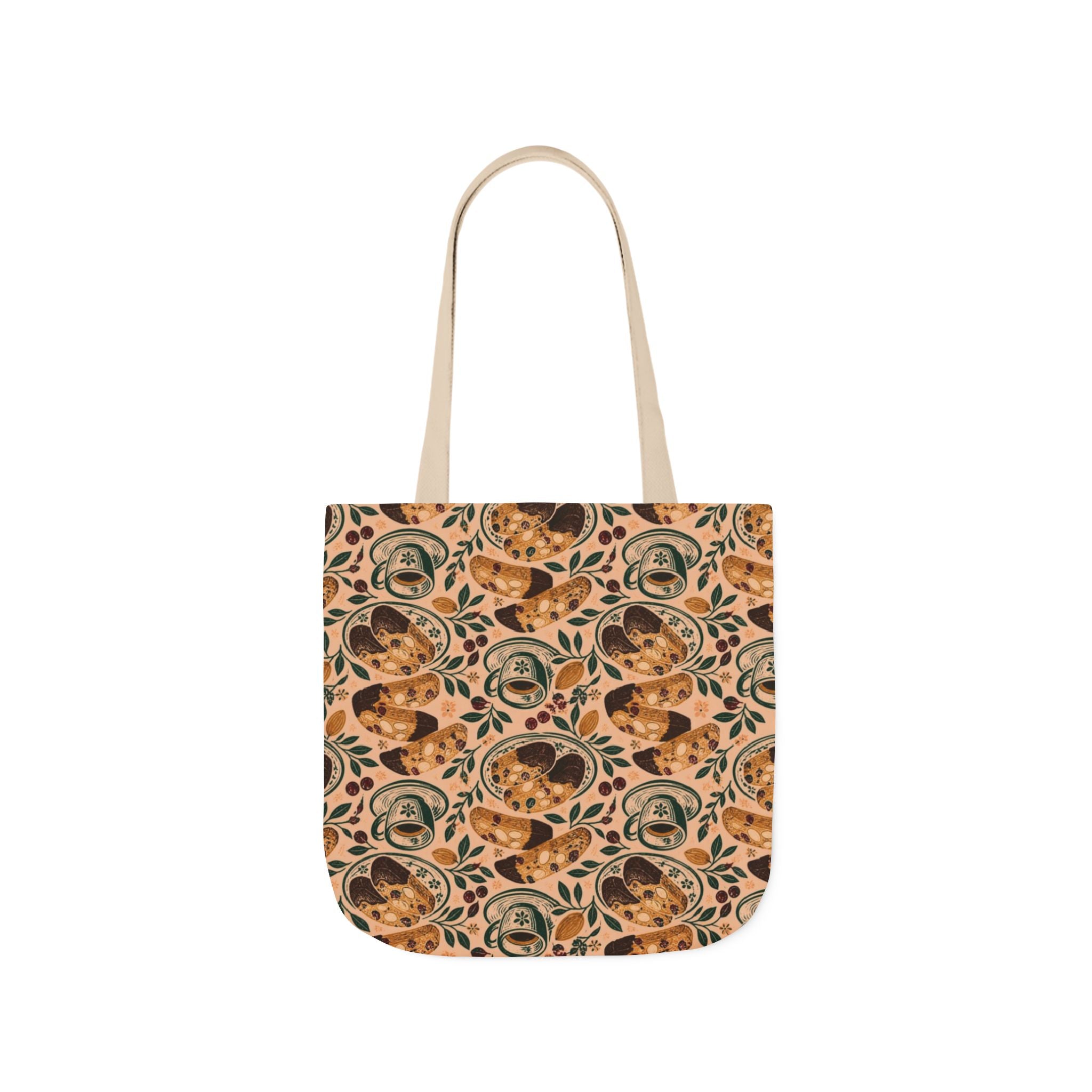 Almond Biscotti Canvas Tote Bag Mediterranean Kitchen Linocut Design Italian Cottagecore Gift