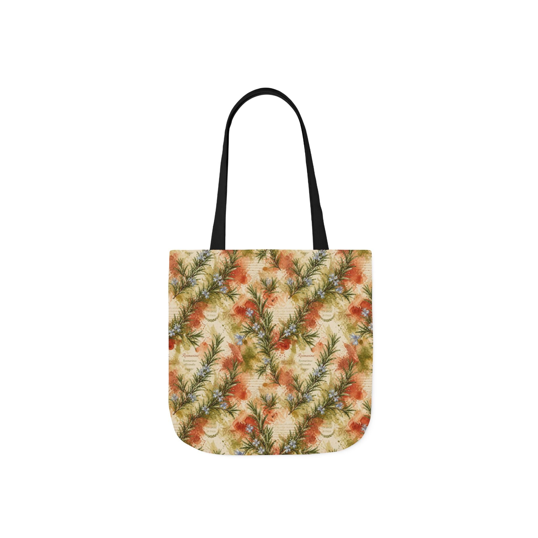 Rosemary Sprigs Canvas Tote Bag Mediterranean Kitchen Watercolor Splash Design Italian Cottagecore Gift